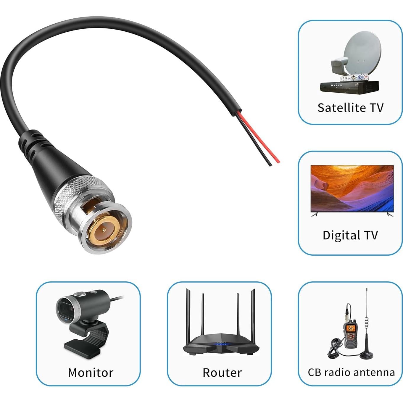 Cable Pigtail BNC Macho YAODHAOD 15cm para CCTV - 5PCS