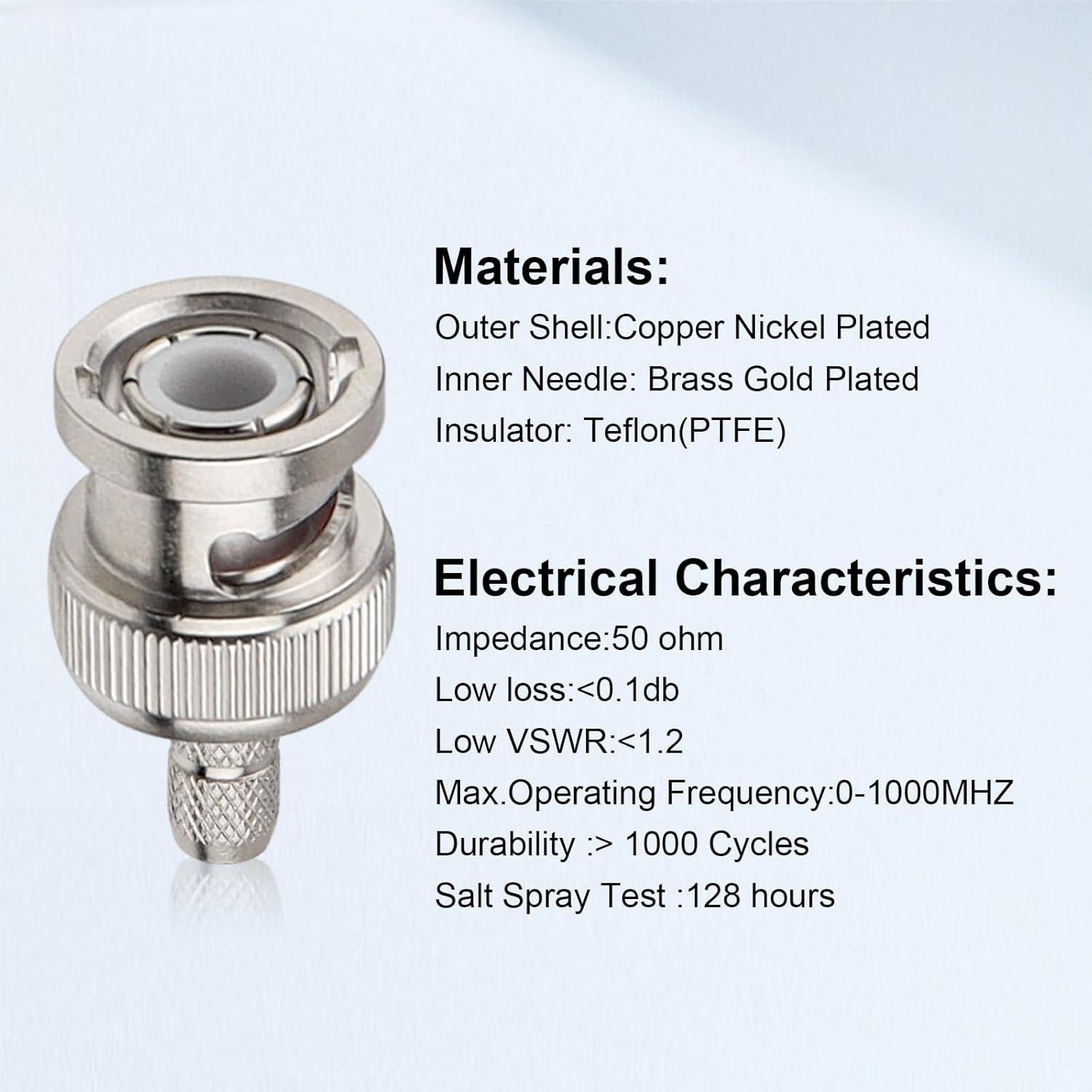 Conectores BNC Macho Crimp XRDS -RF 10PCS para Cables Coaxiales