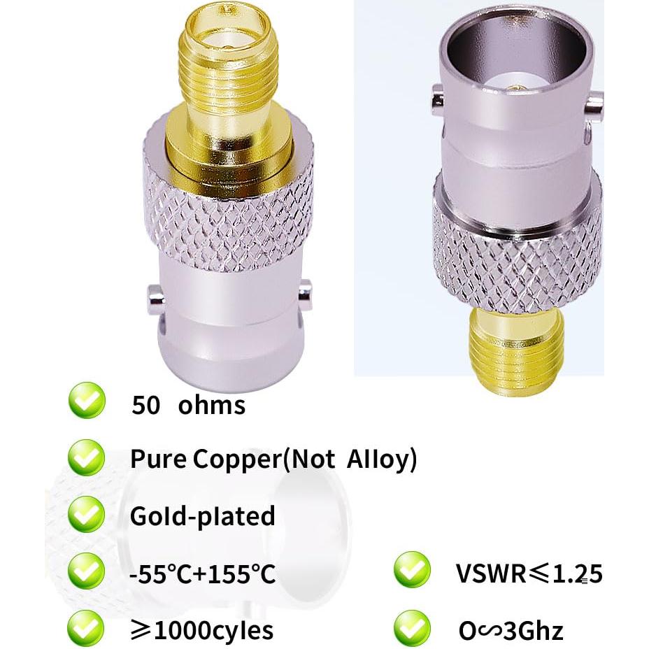 Adaptador Coaxial SMA Hembra a BNC Hembra 50 Ohmios 2PCS