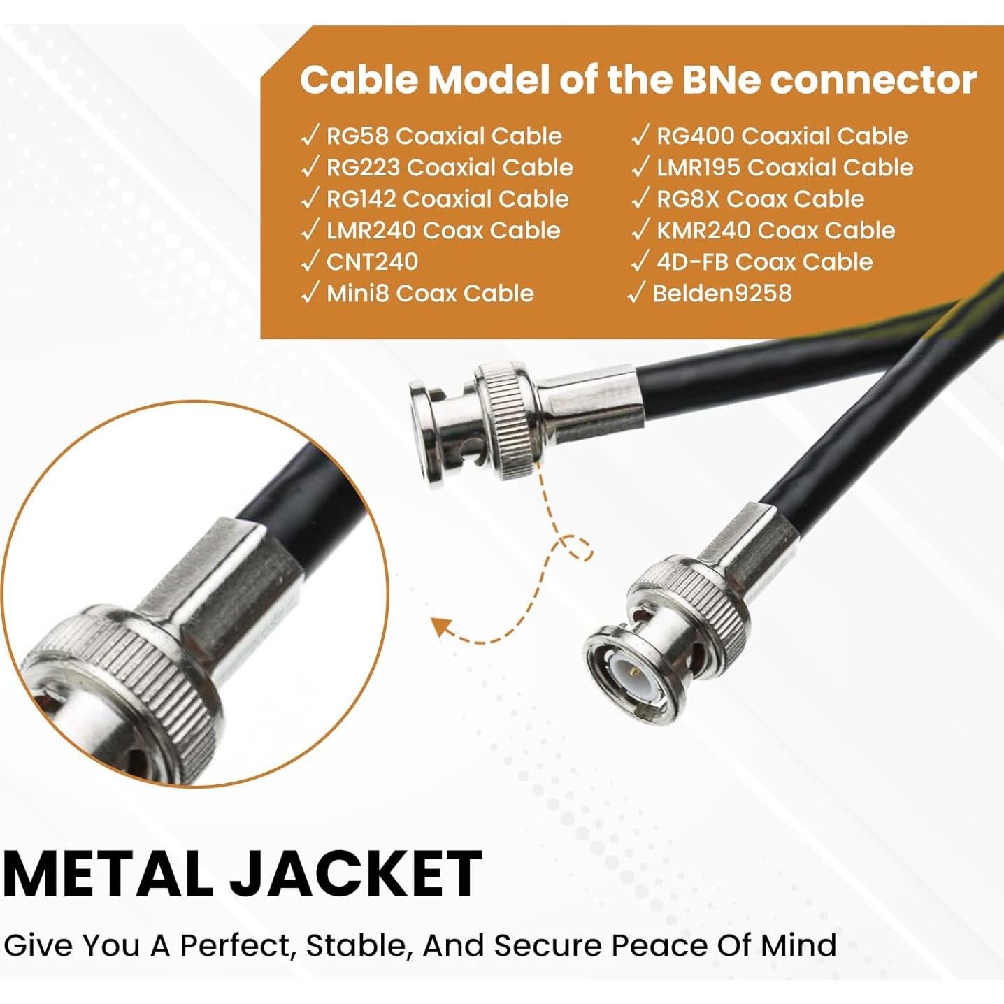 Conector BNC Macho Crimp 50 Ohm ZDRU para RG58 RG142 LMR195 - 10 Pcs