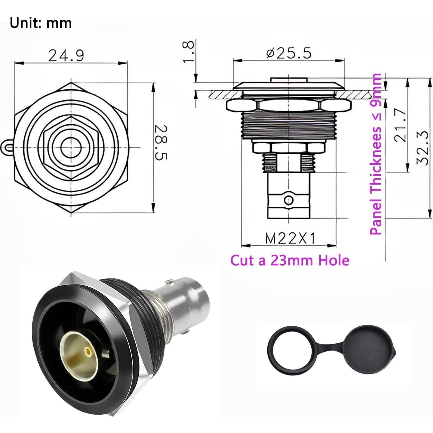 Conector BNC hembra a hembra 75 Ohm YiKaiEn - Montaje en panel