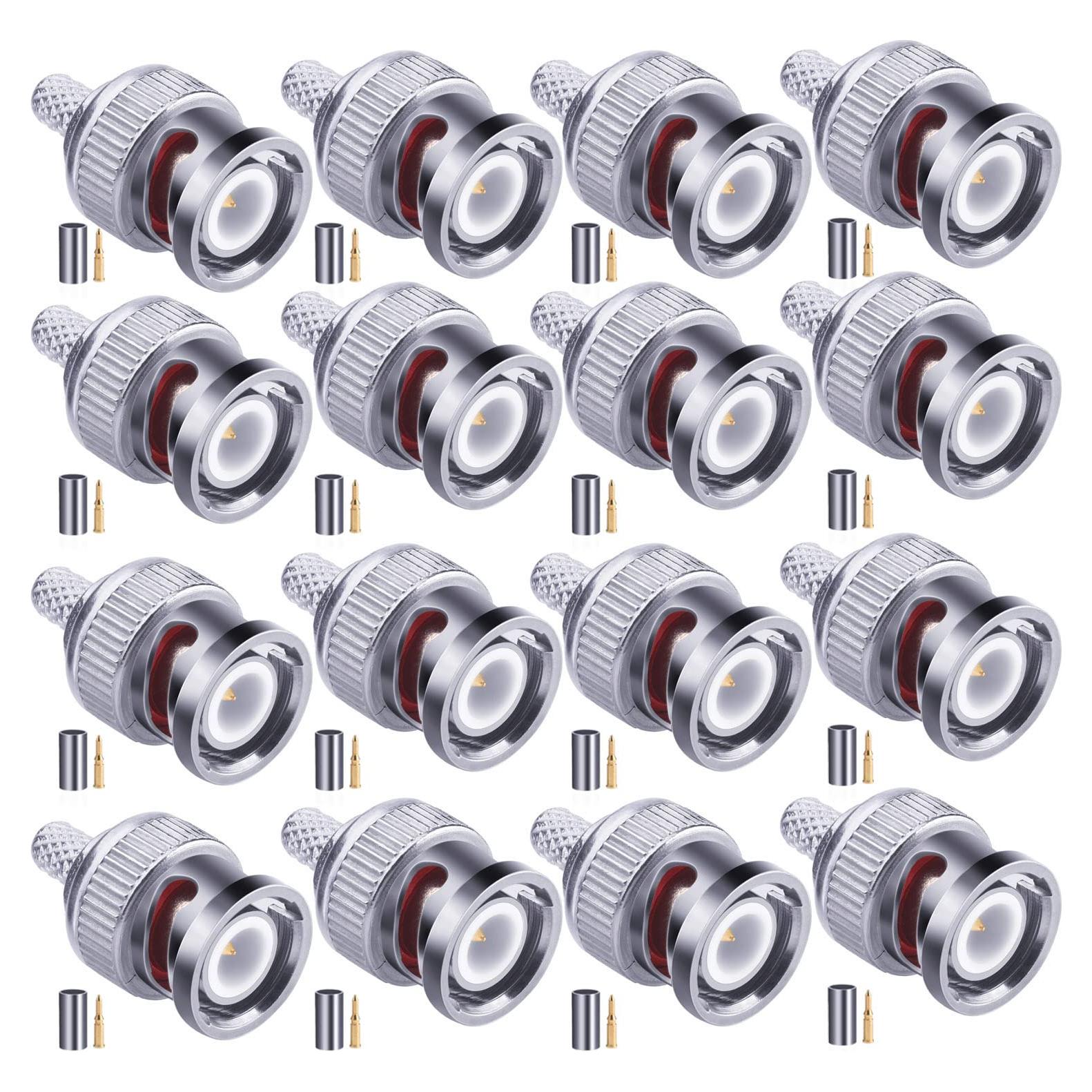 16 Conectores BNC Macho Crimp 50 Ohm para Cable Coaxial