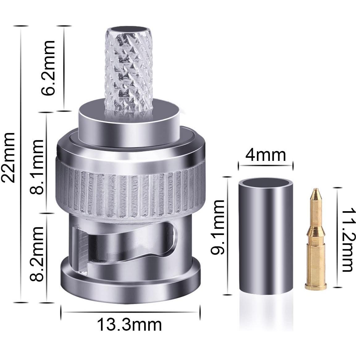 16 Conectores BNC Macho Crimp 50 Ohm para Cable Coaxial