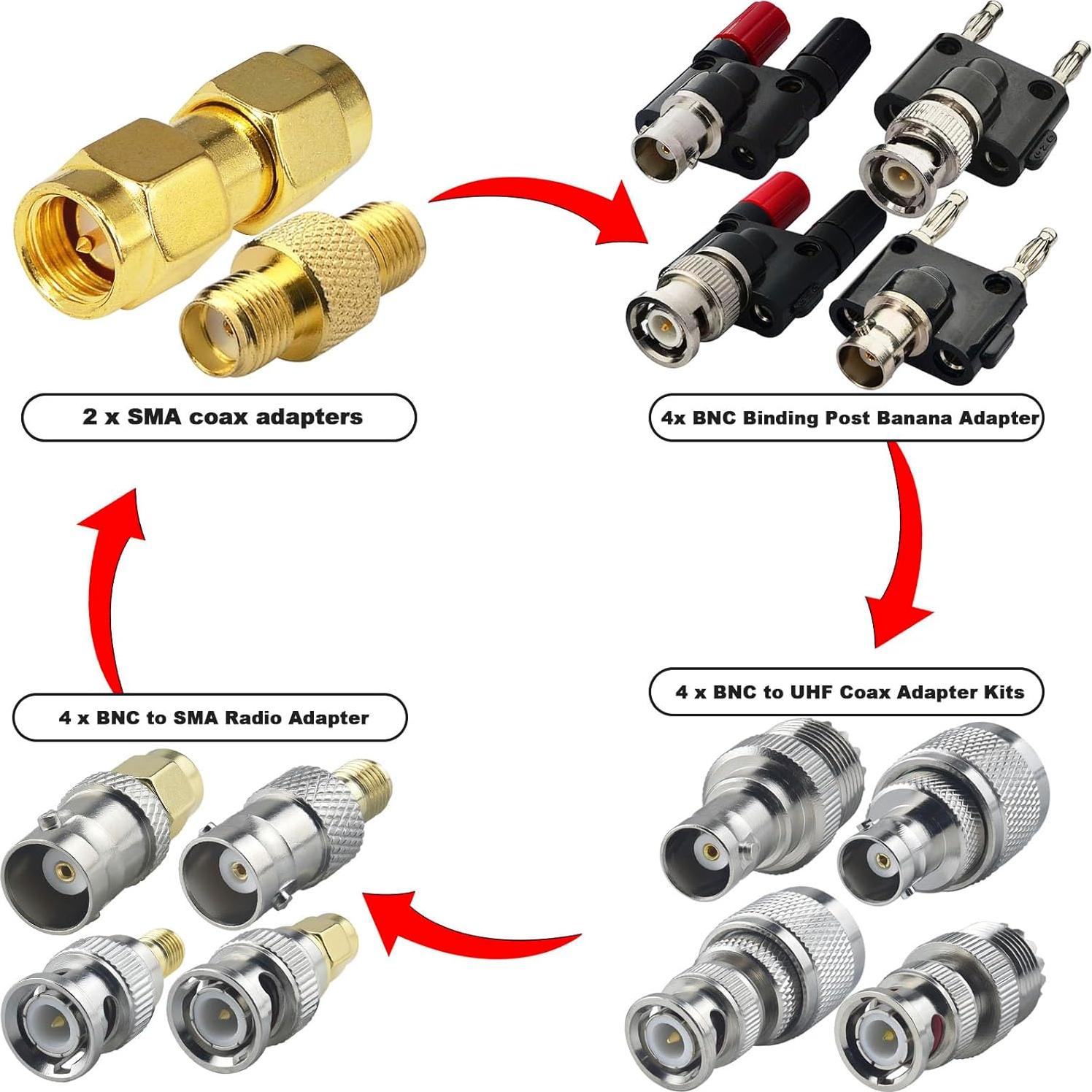 Kit de Adaptadores Coaxiales BNC UHF SMA 14 Piezas Onelinkmore