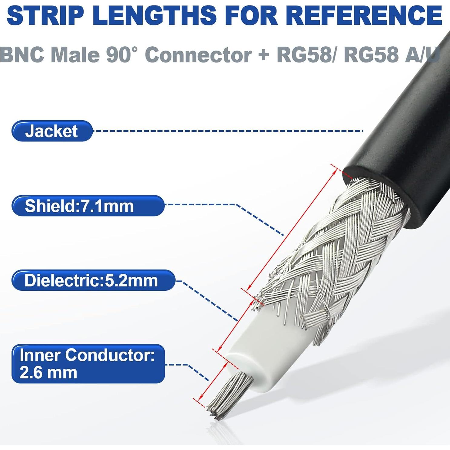 Conector BNC Macho Ángulo Recto Eightwood 2 Pcs 50 Ohm