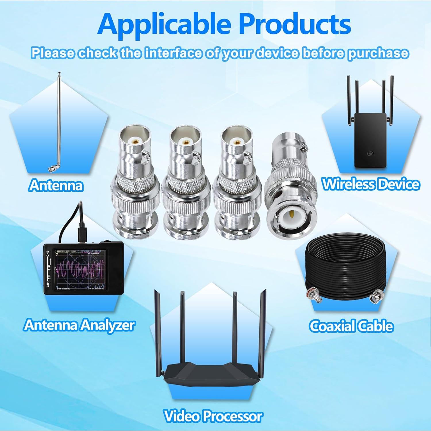 Adaptador Coaxial BNC Macho a Hembra TUOLNK 4pcs 50 Ohmios