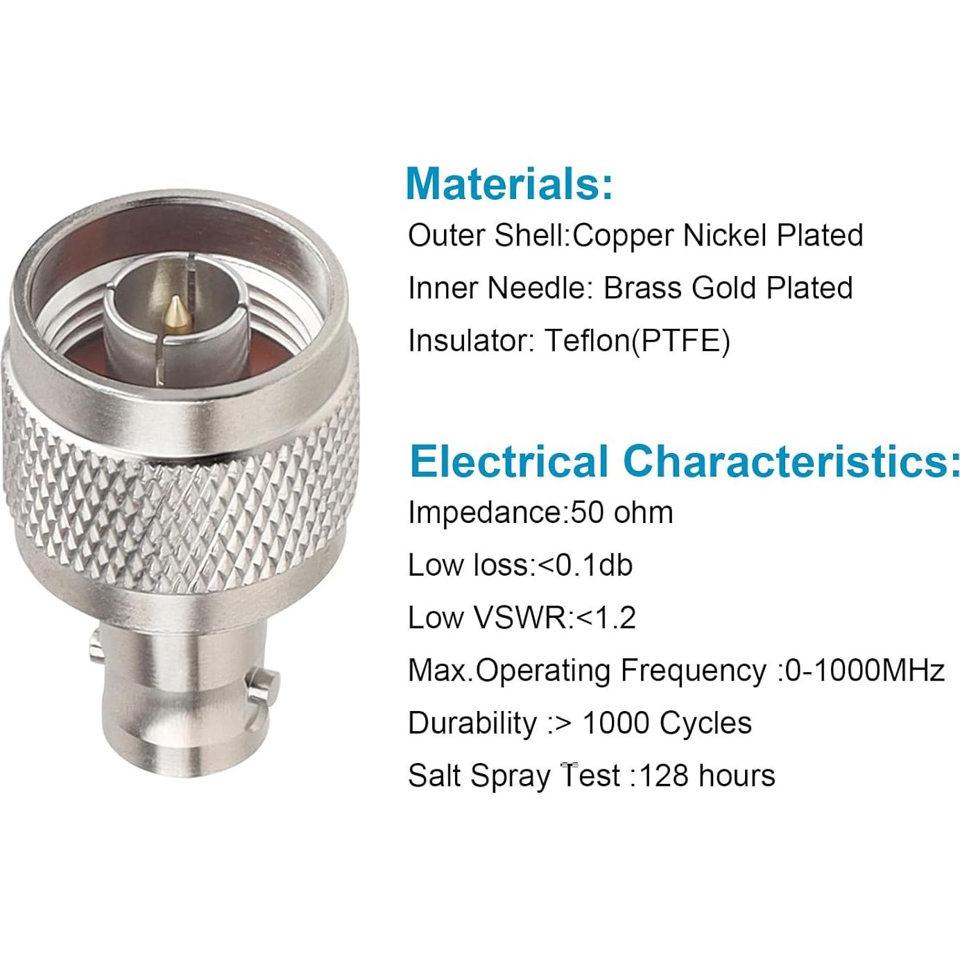 Adaptador Conector N Macho a BNC Hembra 50 Ohm - MOOKEERF (2 Pcs)