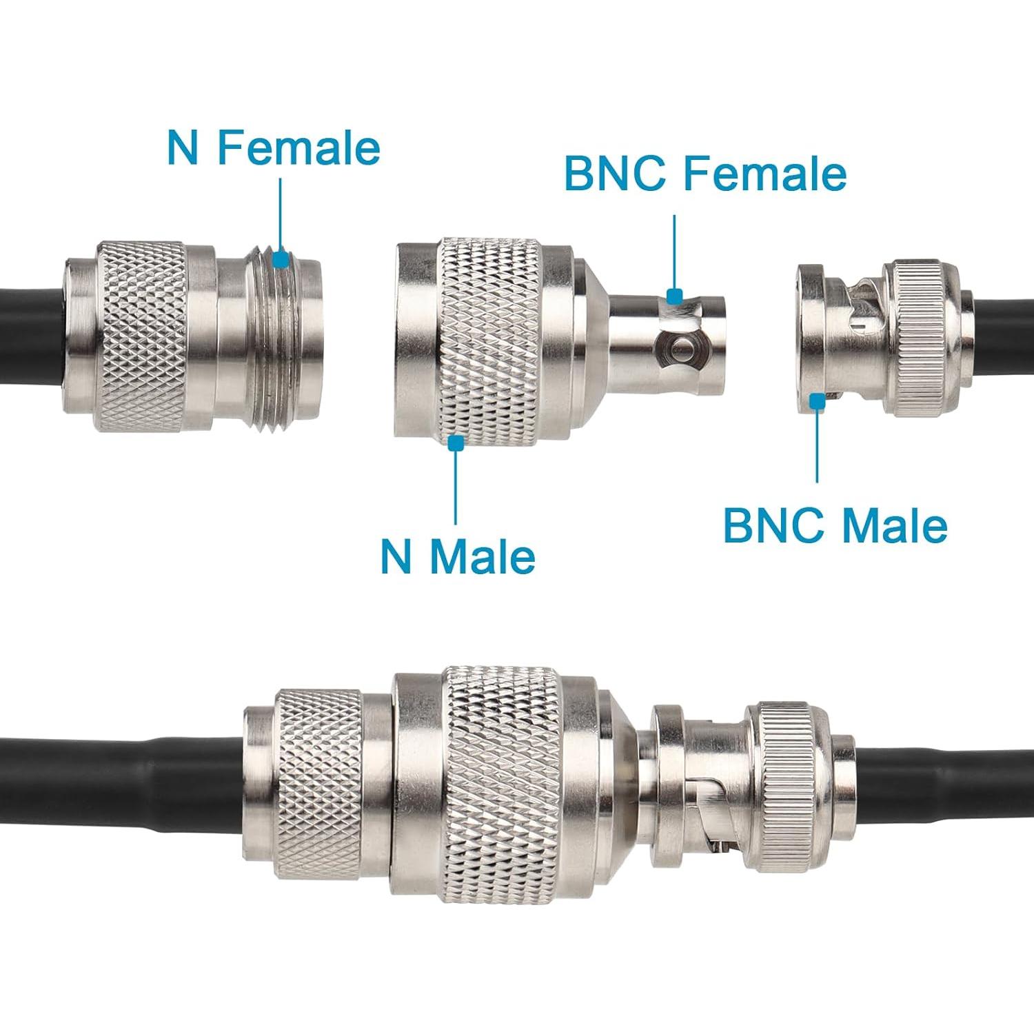 Adaptador Conector N Macho a BNC Hembra 50 Ohm - MOOKEERF (2 Pcs)