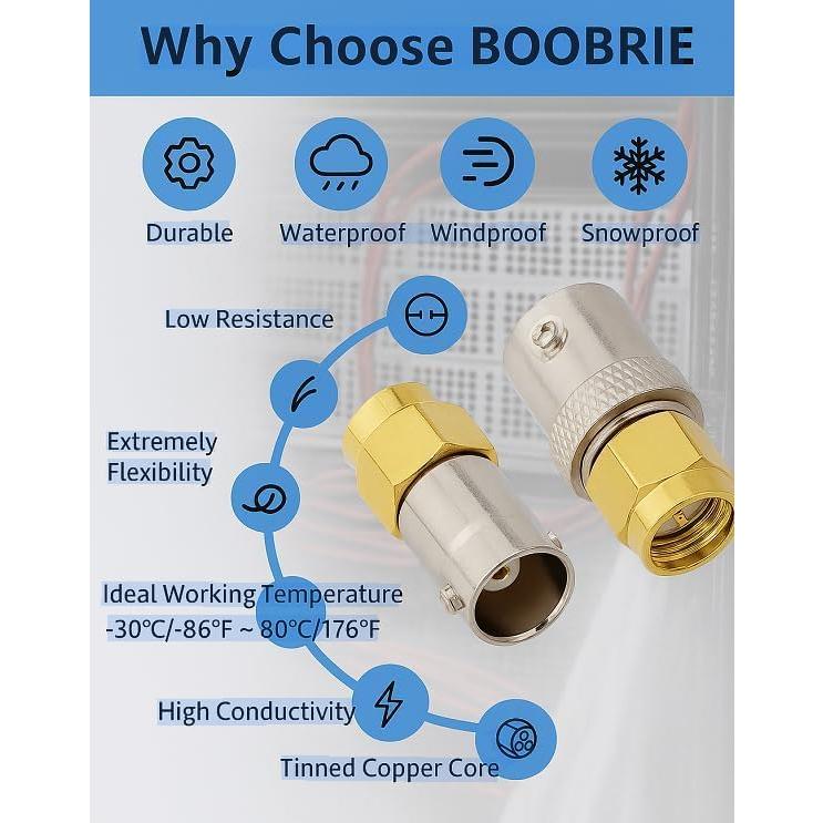 Adaptador Coaxial BNC Macho a SMA Hembra Boobrie - Paquete de 2