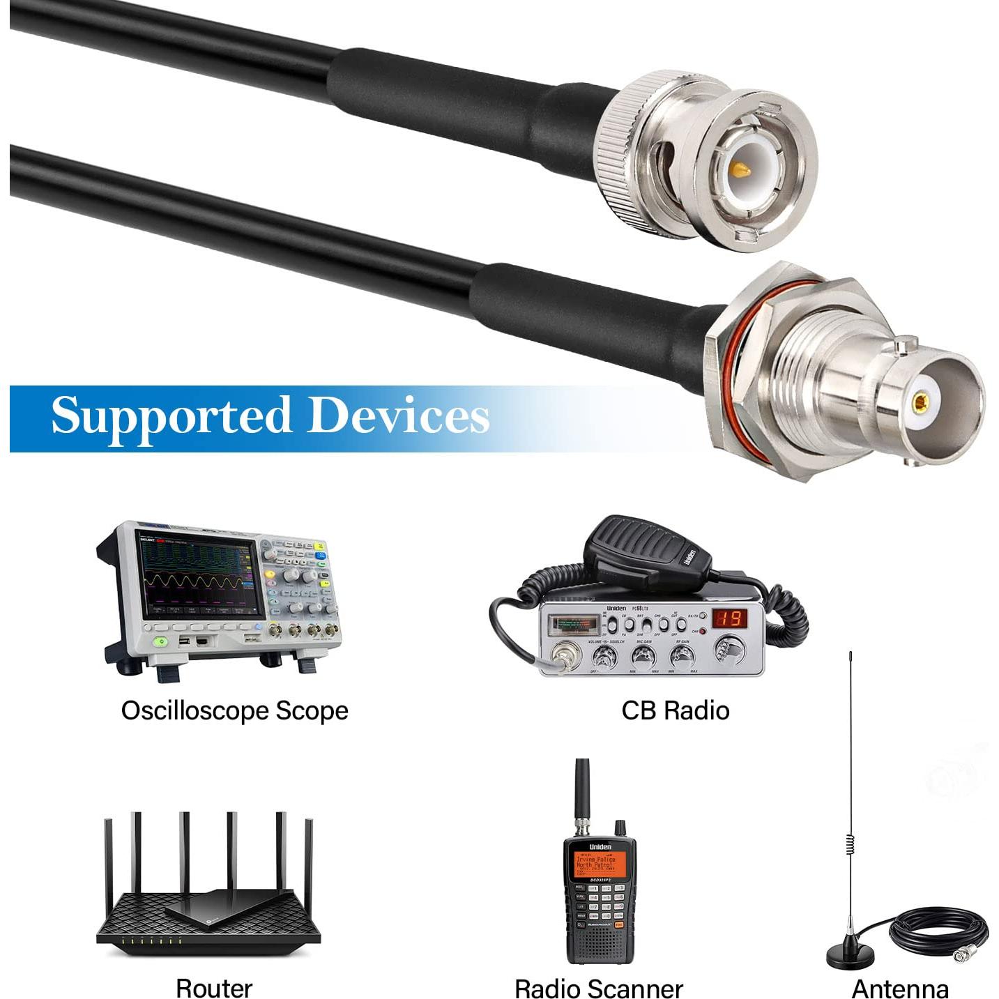 Cable Coaxial BNC Macho a Hembra RG58 0.61m Baja Pérdida