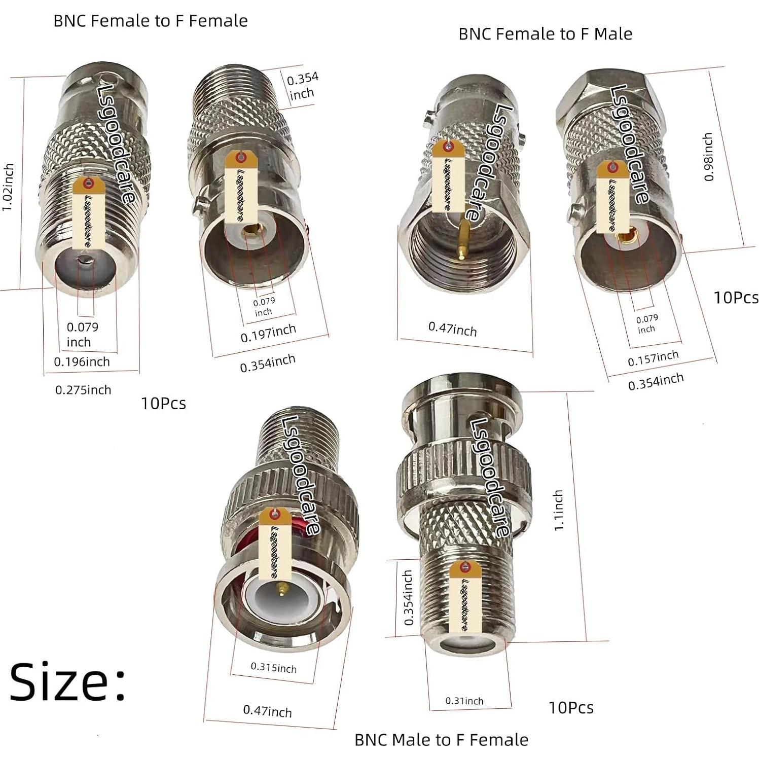 Kit de Adaptadores Coaxiales 30 Piezas Lsgoodcare BNC a F