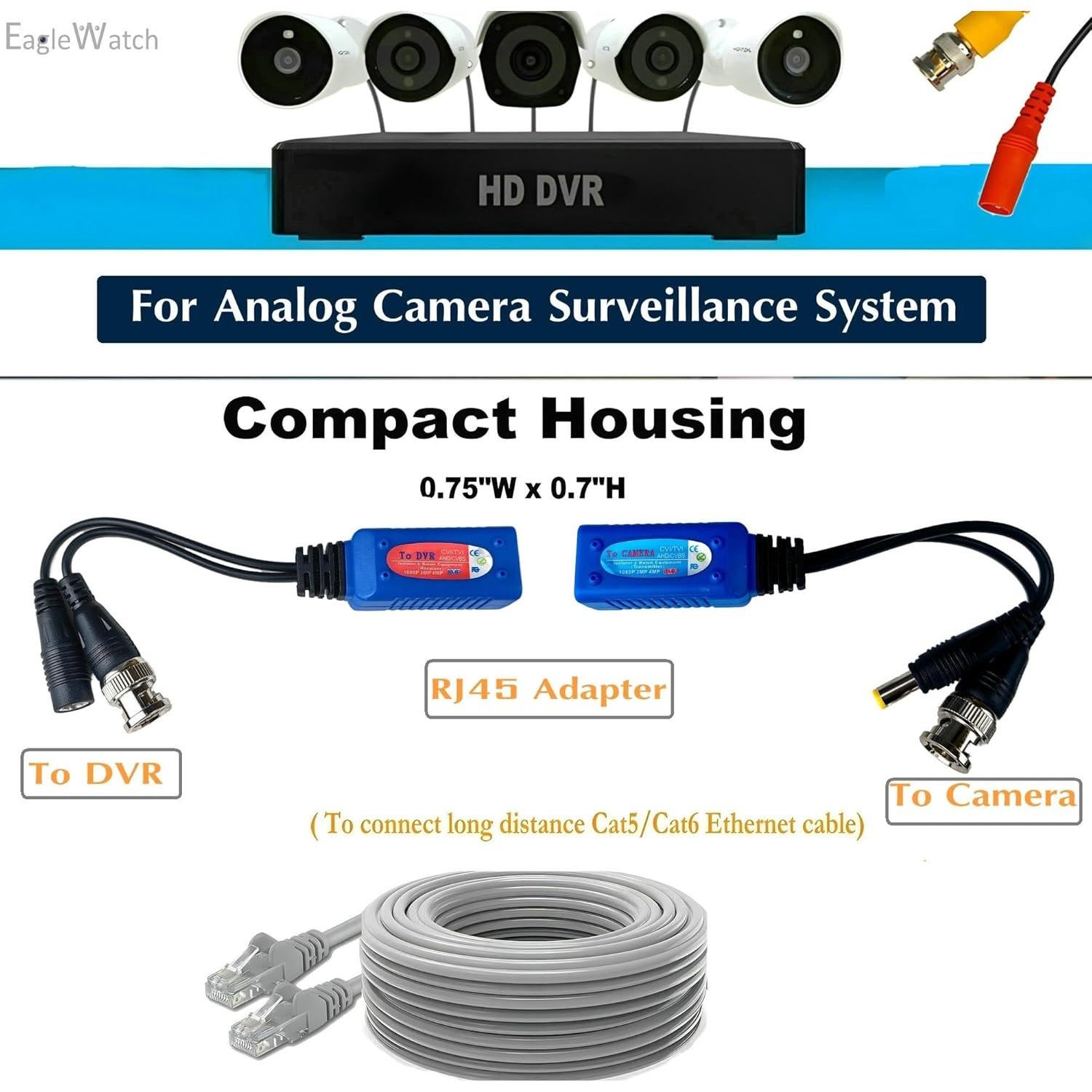 Adaptador BNC a RJ45 EAGLEWATCH 8 Pares 0.57 kg para CCTV