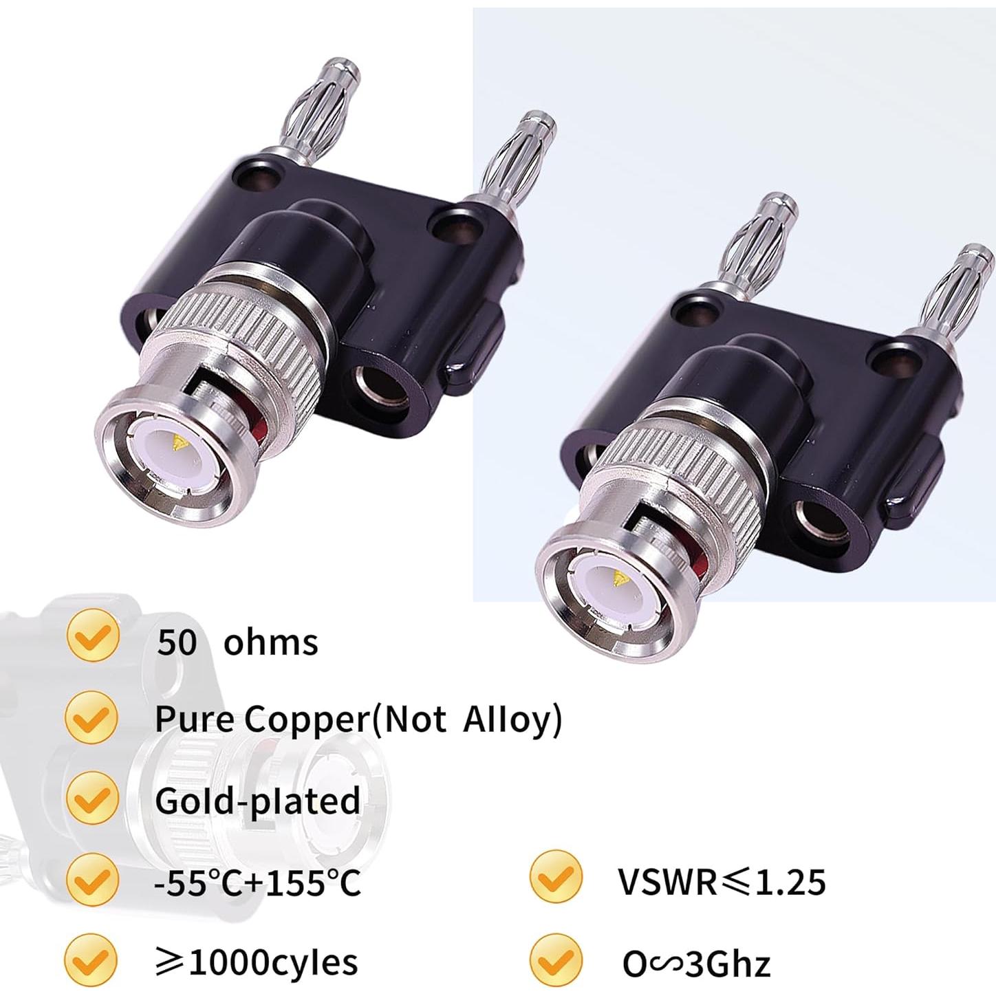 Adaptador Coaxial BNC Macho a Doble Macho Banana CNARIO 2Pcs