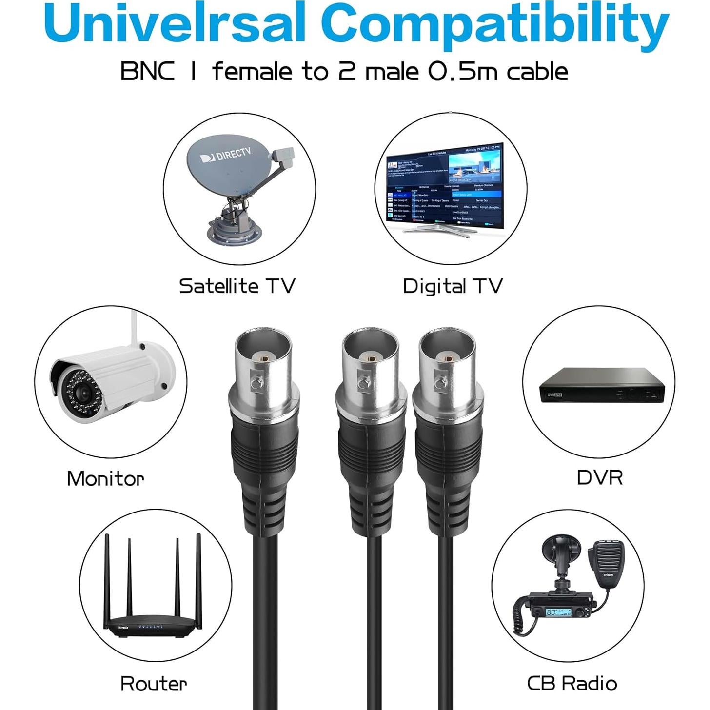 Cable Divisor BNC Macho a Doble BNC Macho YACSEJAO 40cm