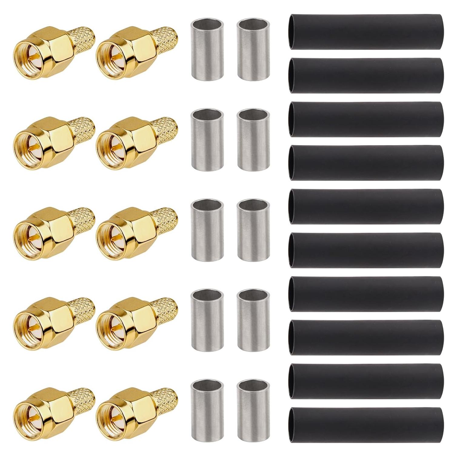 Conector Crimp SMA Macho 50 Ohm para Cable Coaxial RG58 RG142 RG400 - Paquete de 10