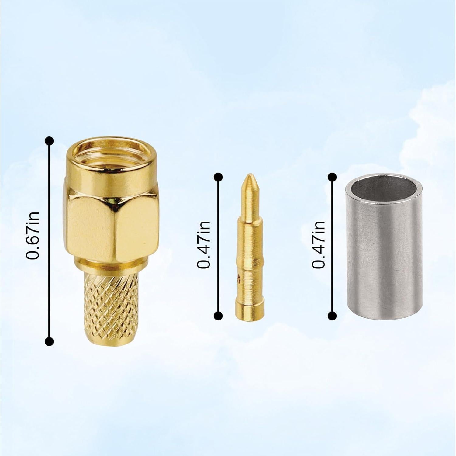 Conector Crimp SMA Macho 50 Ohm para Cable Coaxial RG58 RG142 RG400 - Paquete de 10