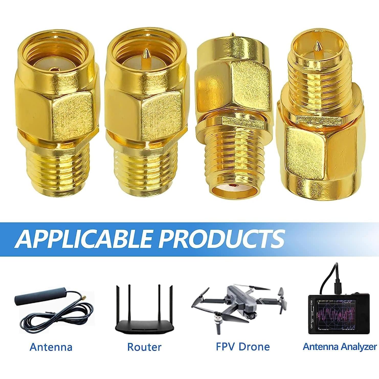 Kit 4 Adaptadores Coaxiales SMA TUOLNK Macho/Hembra 50 Ohm