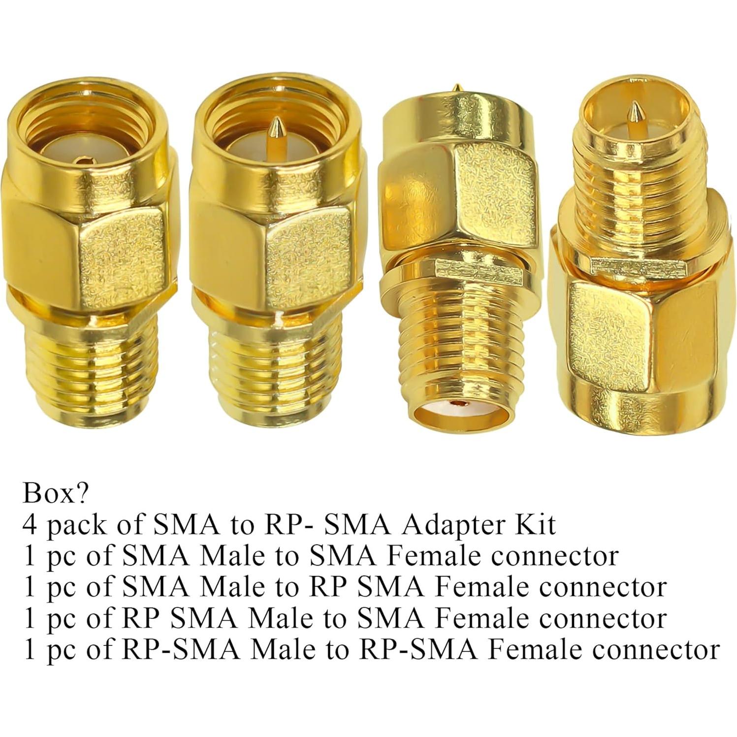 Kit 4 Adaptadores Coaxiales SMA TUOLNK Macho/Hembra 50 Ohm