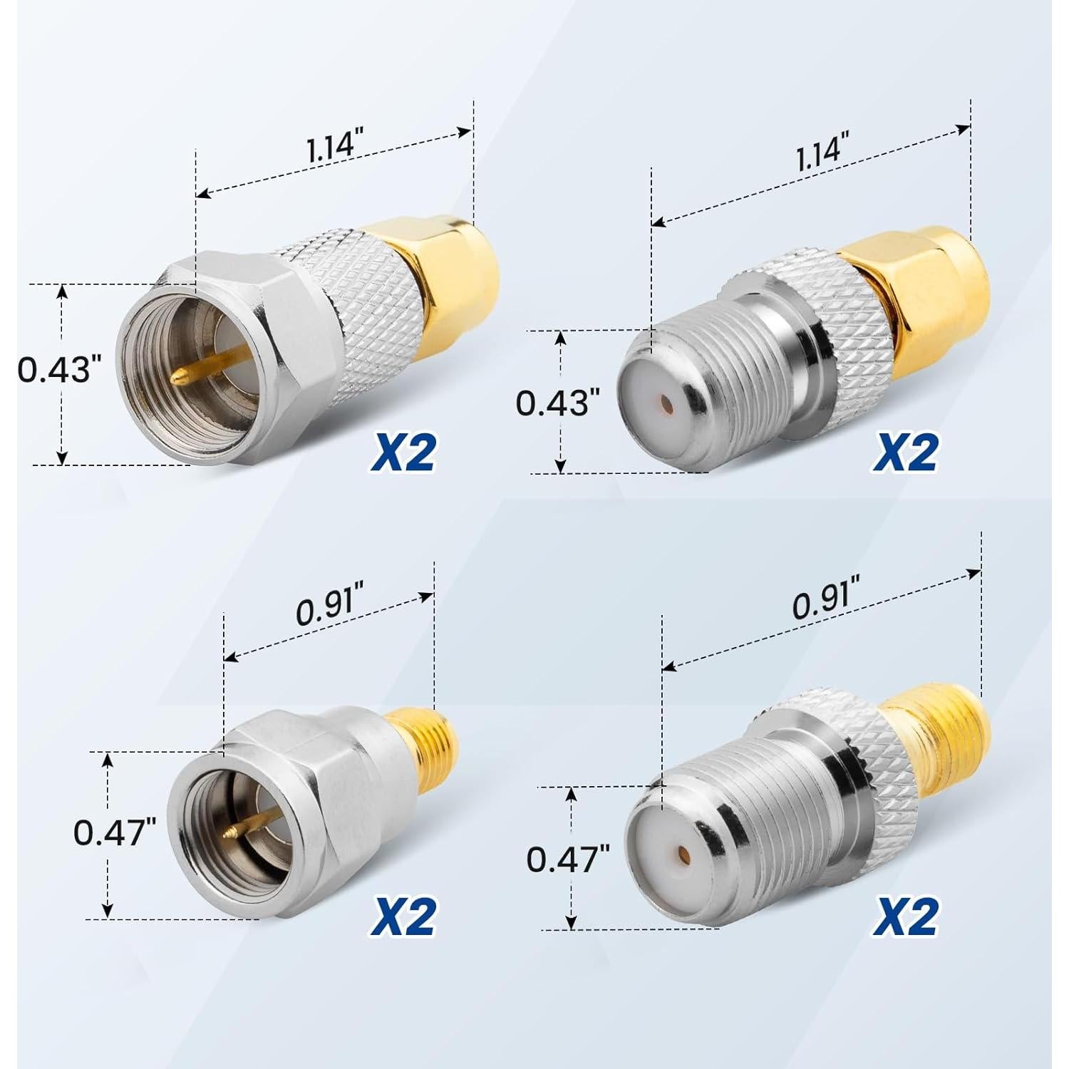 Kit 8 Adaptadores Coaxiales SMA Anina - Latón Dorado 50Ω