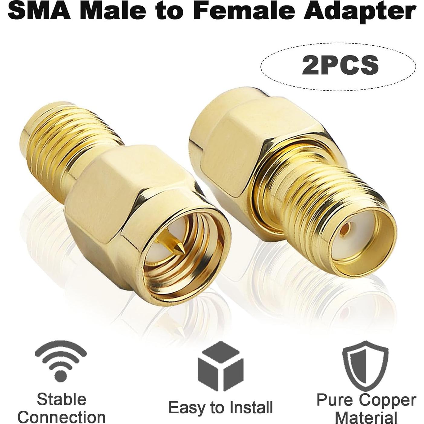 Adaptador SMA Macho a Hembra Kaunosta - 2 Piezas para Antena