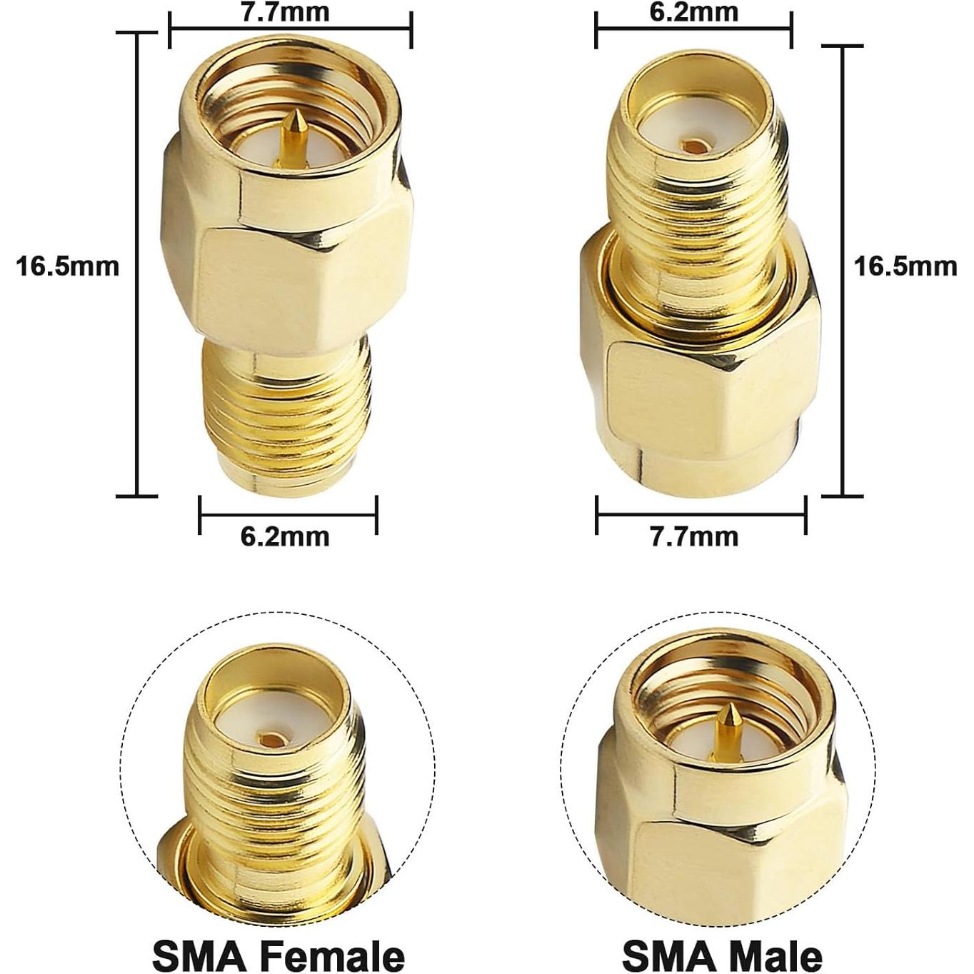 Adaptador SMA Macho a Hembra Kaunosta - 2 Piezas para Antena