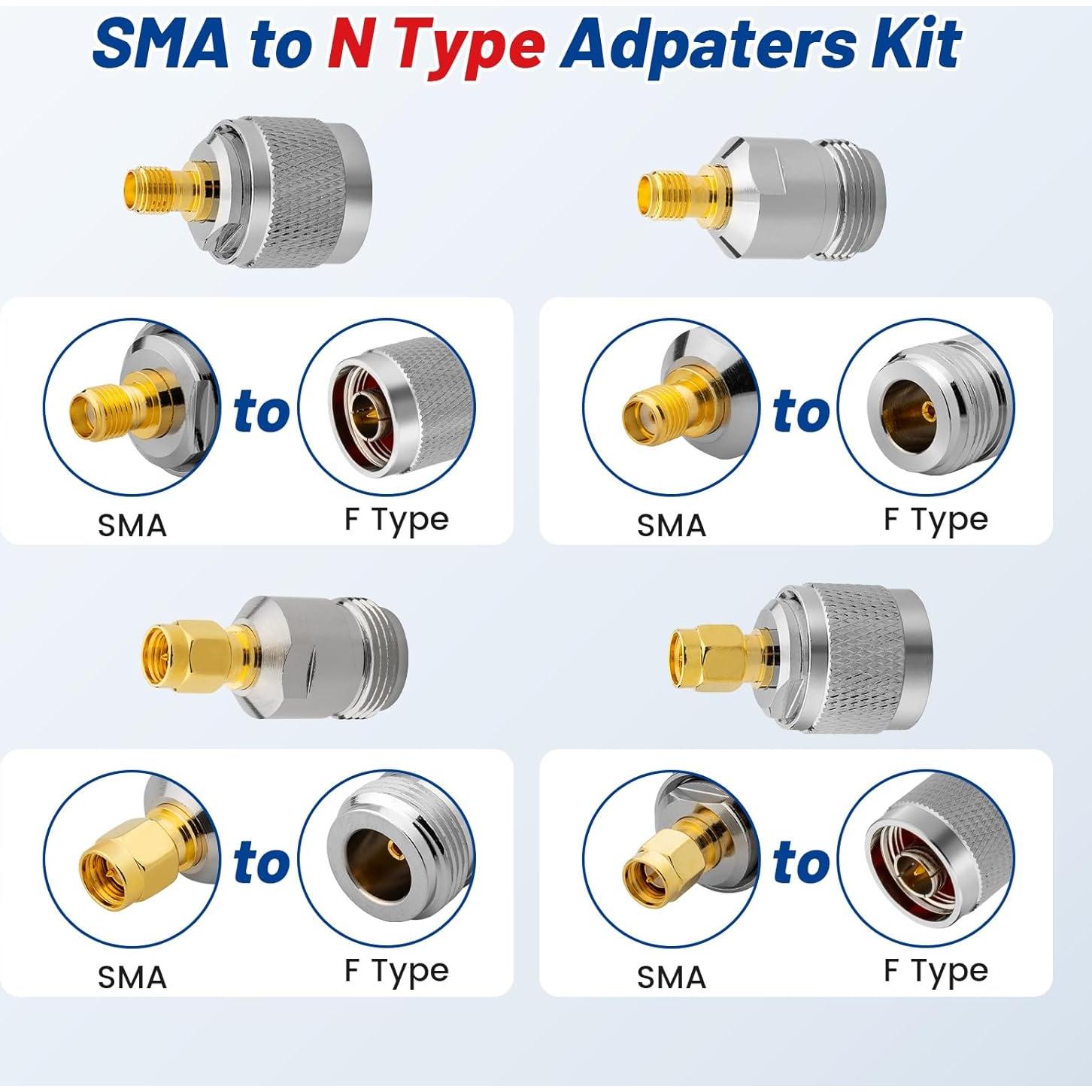 Kit de Adaptadores SMA a N-Tipo Anina 8 Piezas Conectores RF