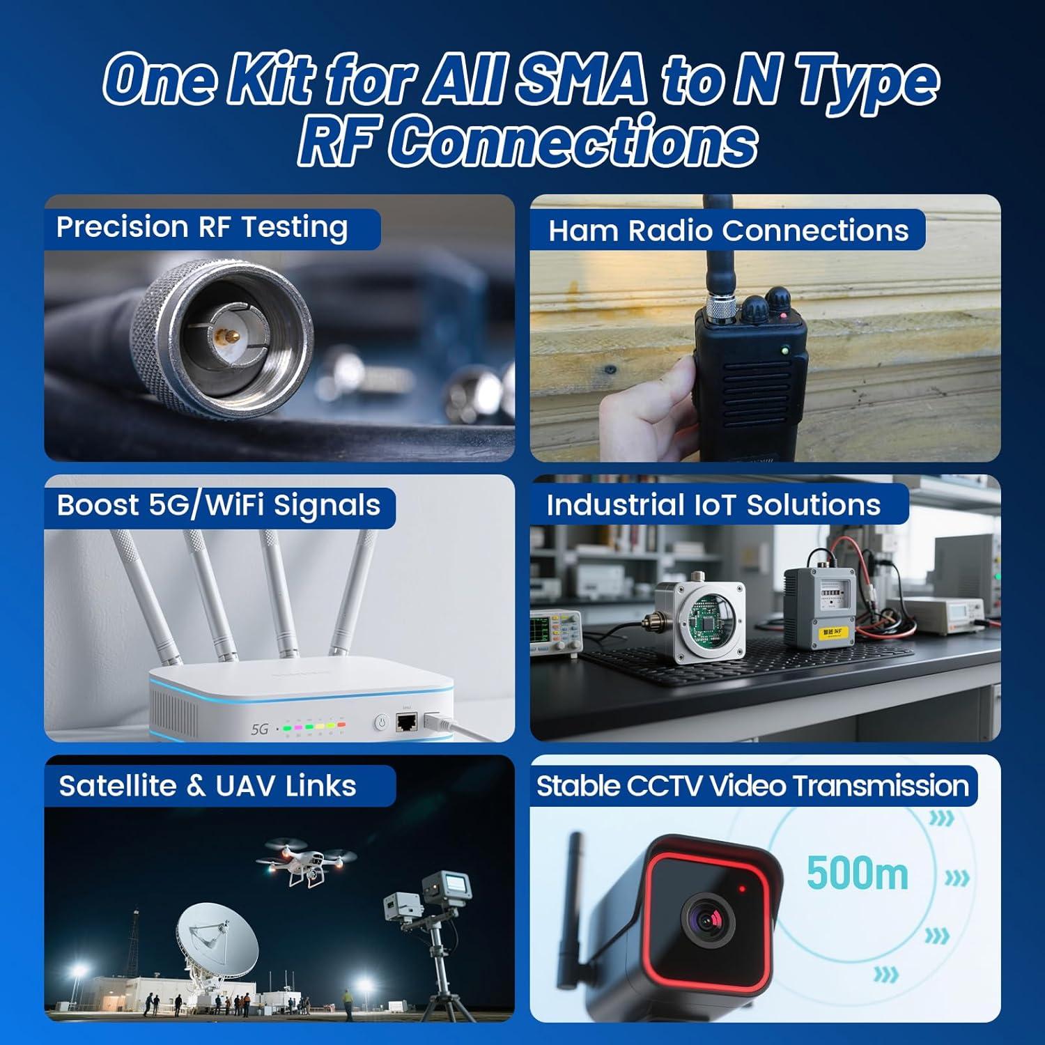 Kit de Adaptadores SMA a N-Tipo Anina 8 Piezas Conectores RF