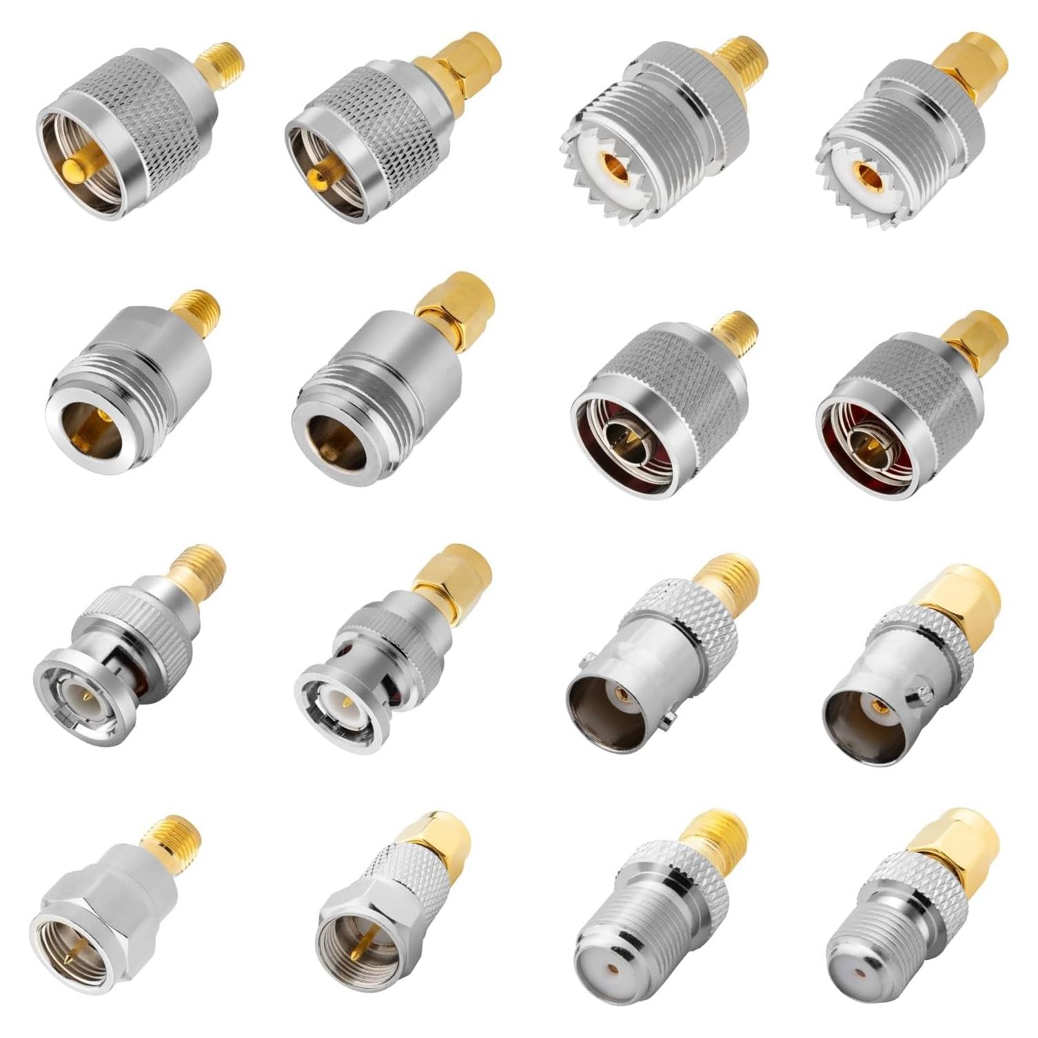 Kit de Adaptadores Coaxiales RF Anina 16 Piezas UHF/BNC/N/F a SMA