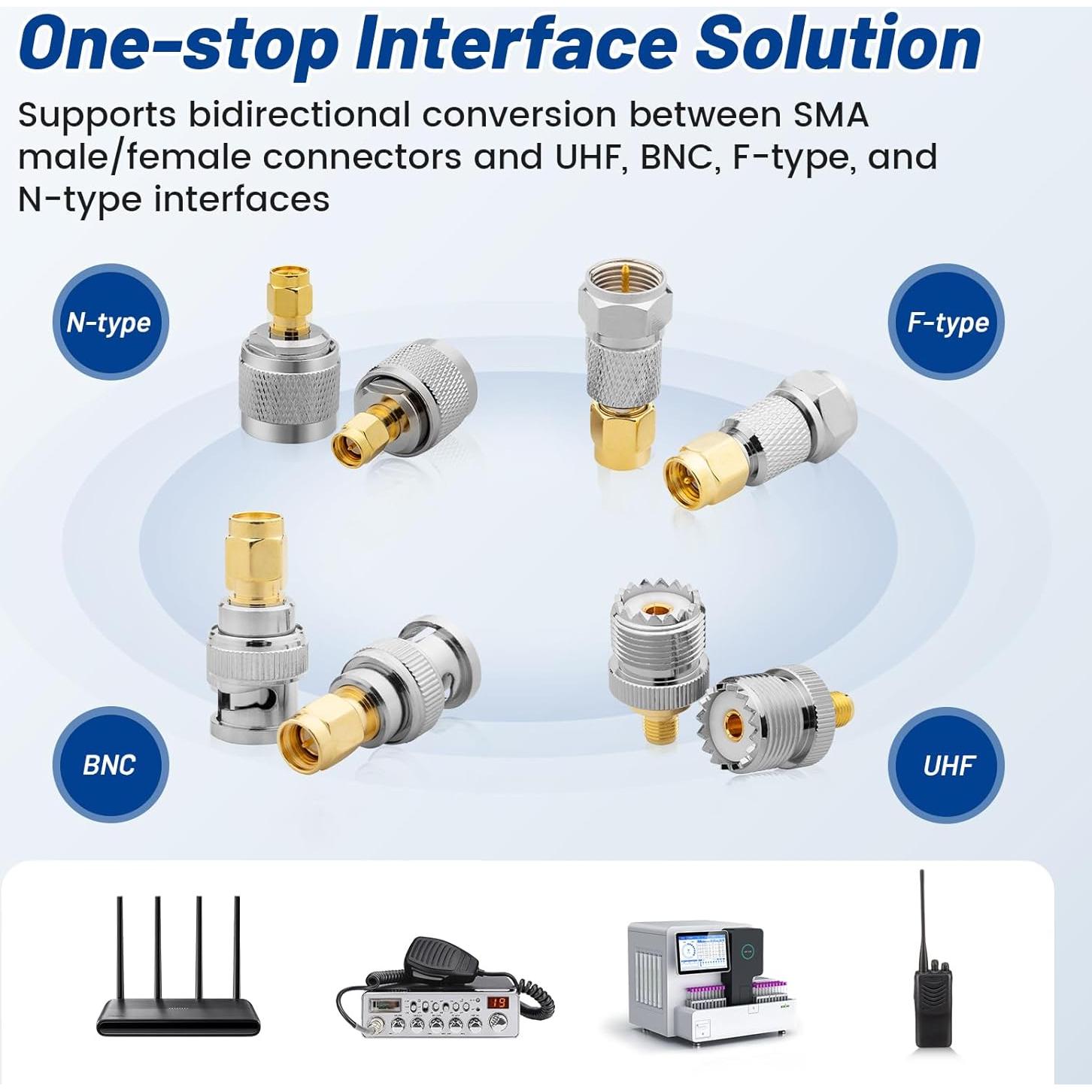 Kit de Adaptadores Coaxiales RF Anina 16 Piezas UHF/BNC/N/F a SMA