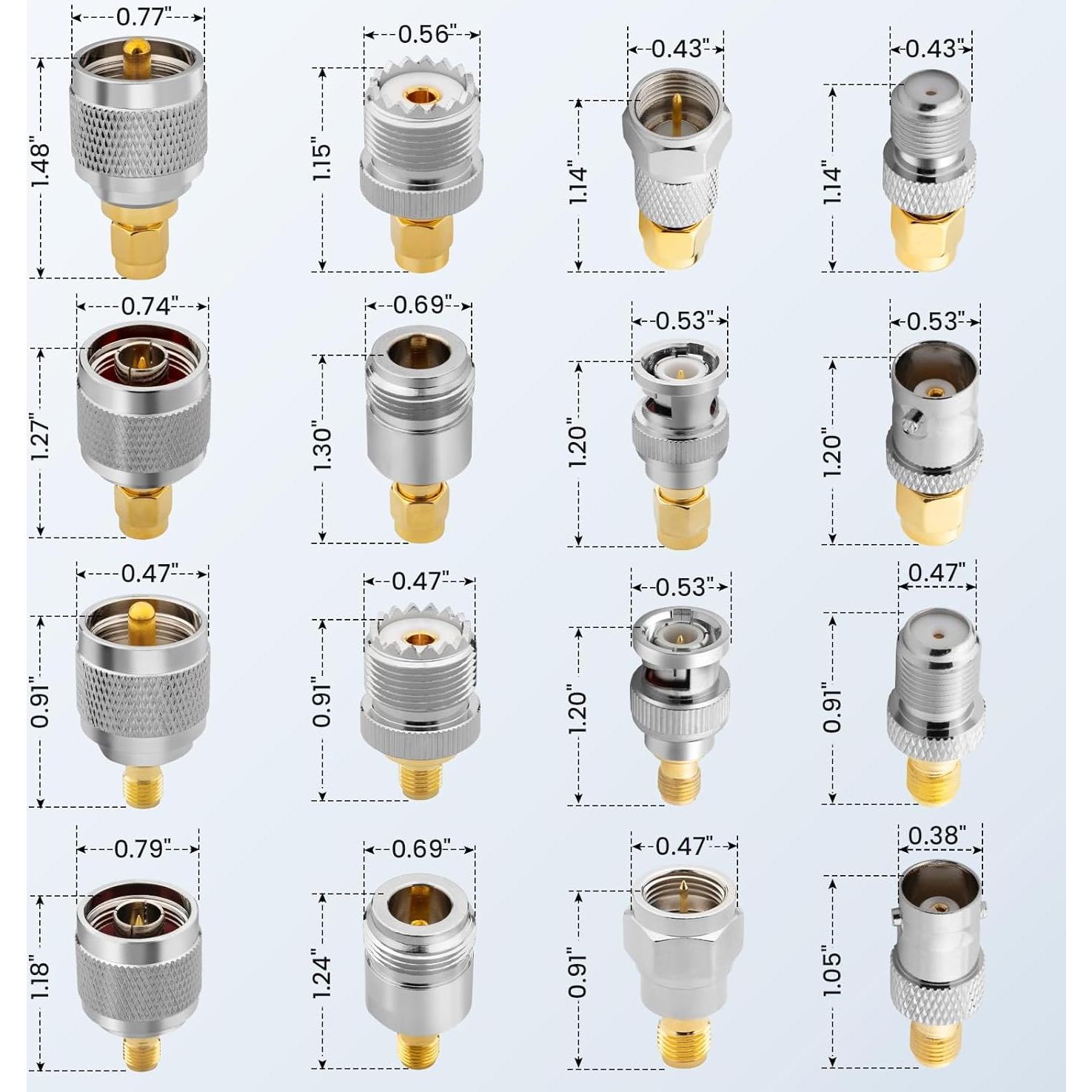 Kit de Adaptadores Coaxiales RF Anina 16 Piezas UHF/BNC/N/F a SMA