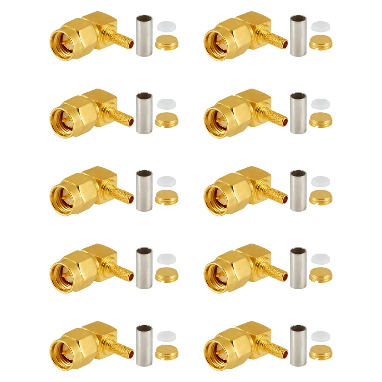 10 Conectores SMA Macho en Ángulo Recto Crimpados POBADY