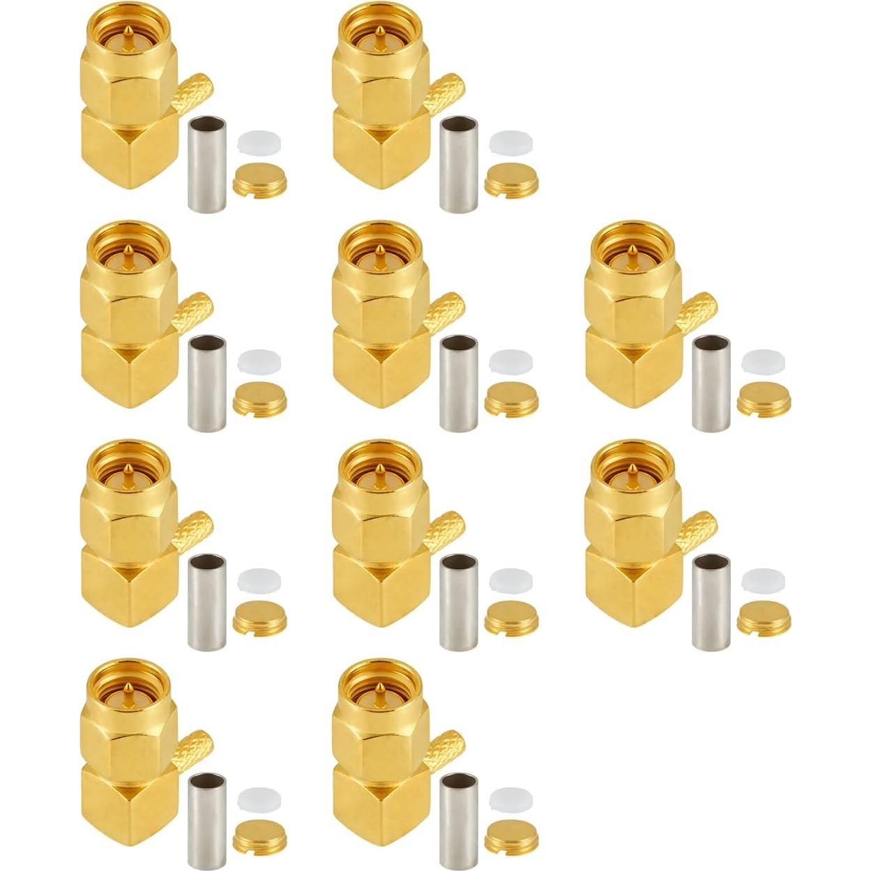 10 Conectores SMA Macho en Ángulo Recto Crimpados POBADY