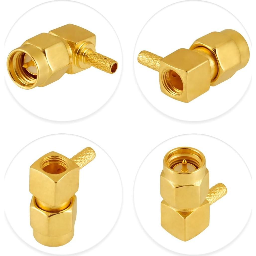 10 Conectores SMA Macho en Ángulo Recto Crimpados POBADY