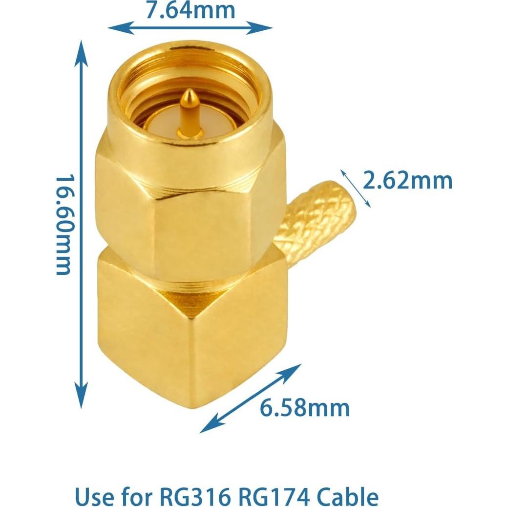 10 Conectores SMA Macho en Ángulo Recto Crimpados POBADY