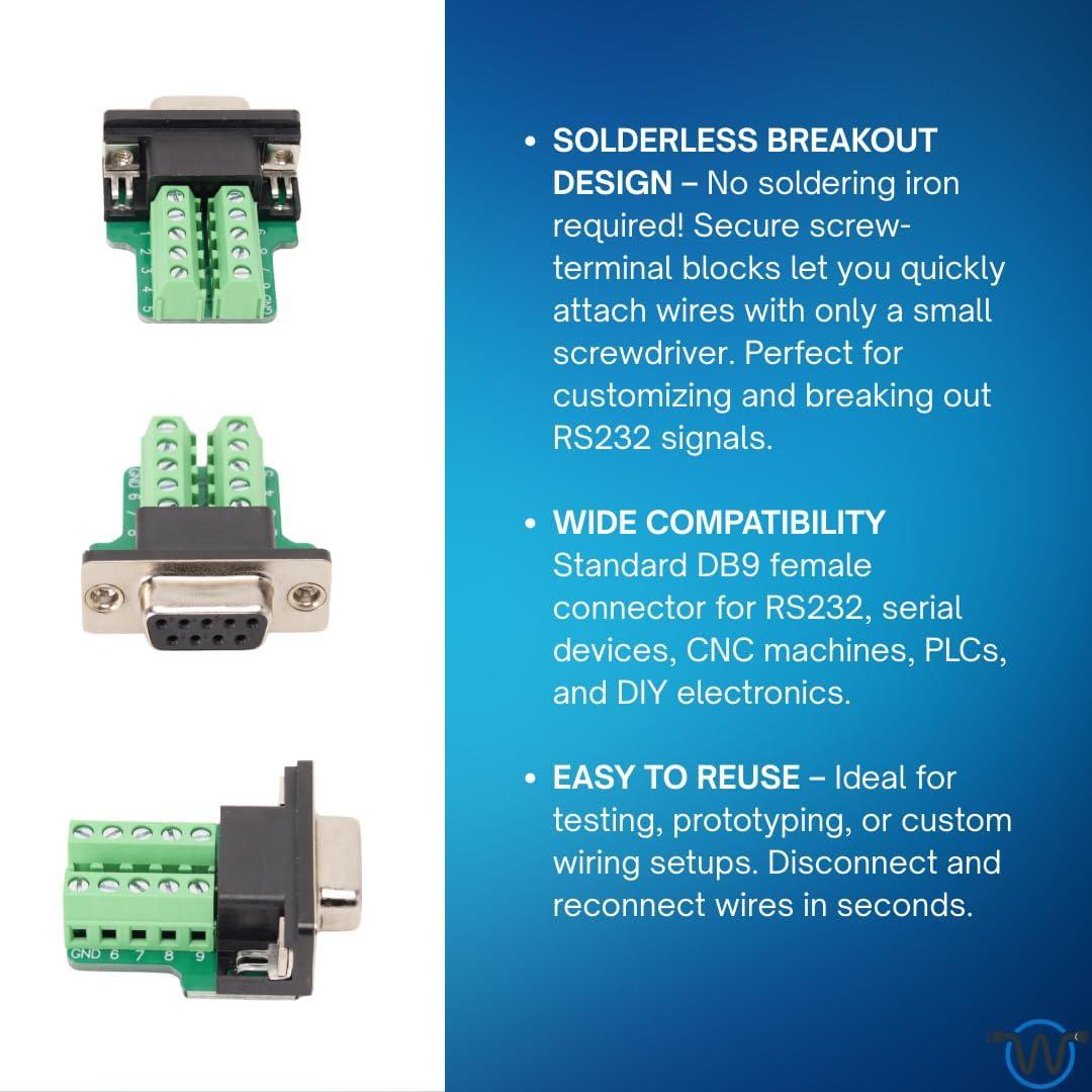 Conector Femenino Wirenest DB9 - Adaptador Serial RS232 Sin Soldadura