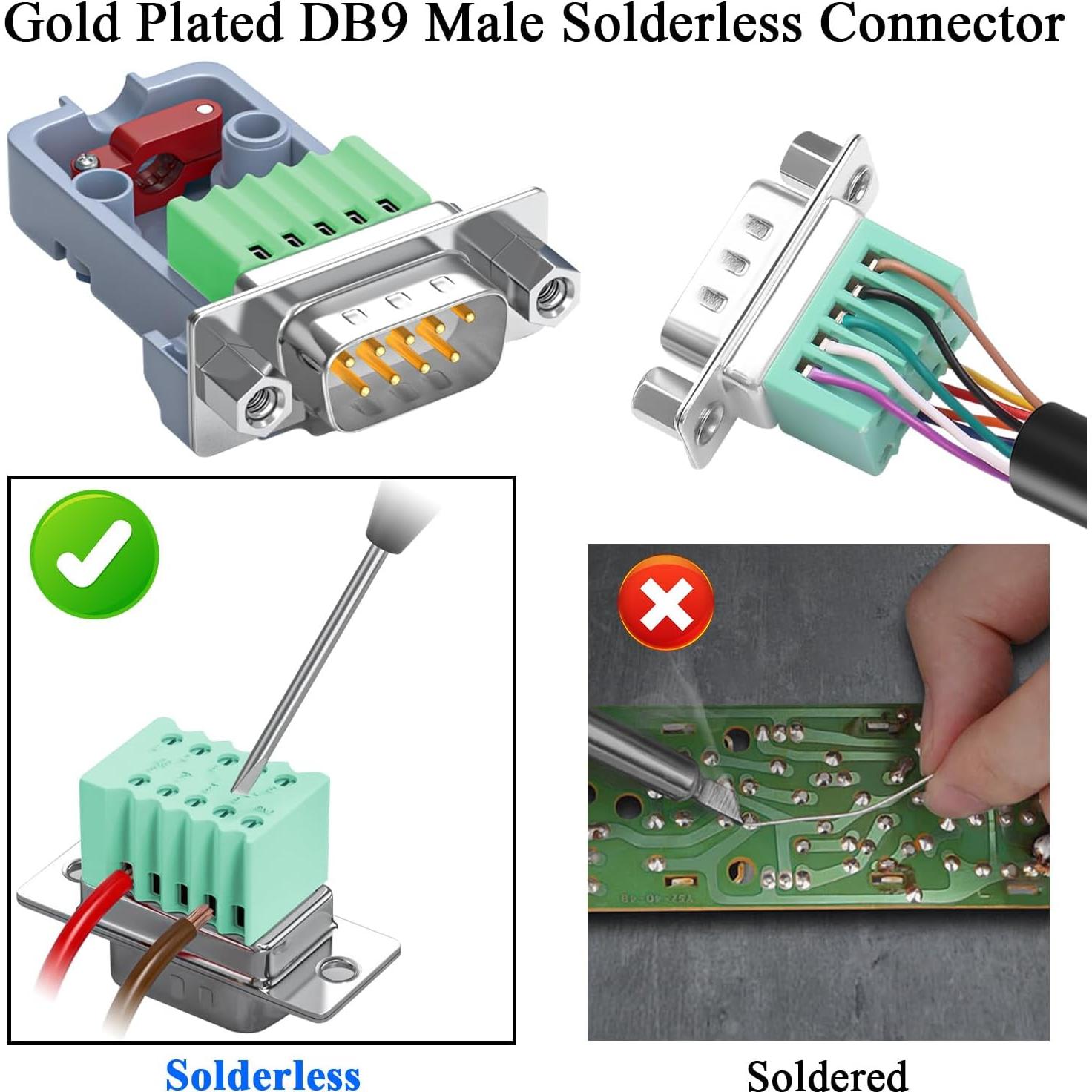 Adaptador DB9 Macho Crimpado QIANRENON Sin Soldadura 9 Pines