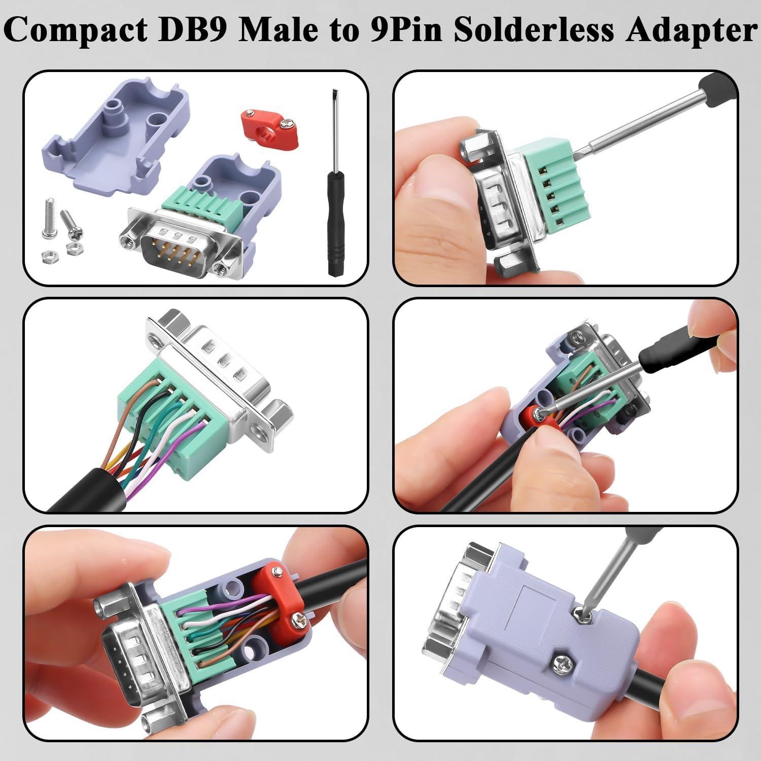 Adaptador DB9 Macho Crimpado QIANRENON Sin Soldadura 9 Pines