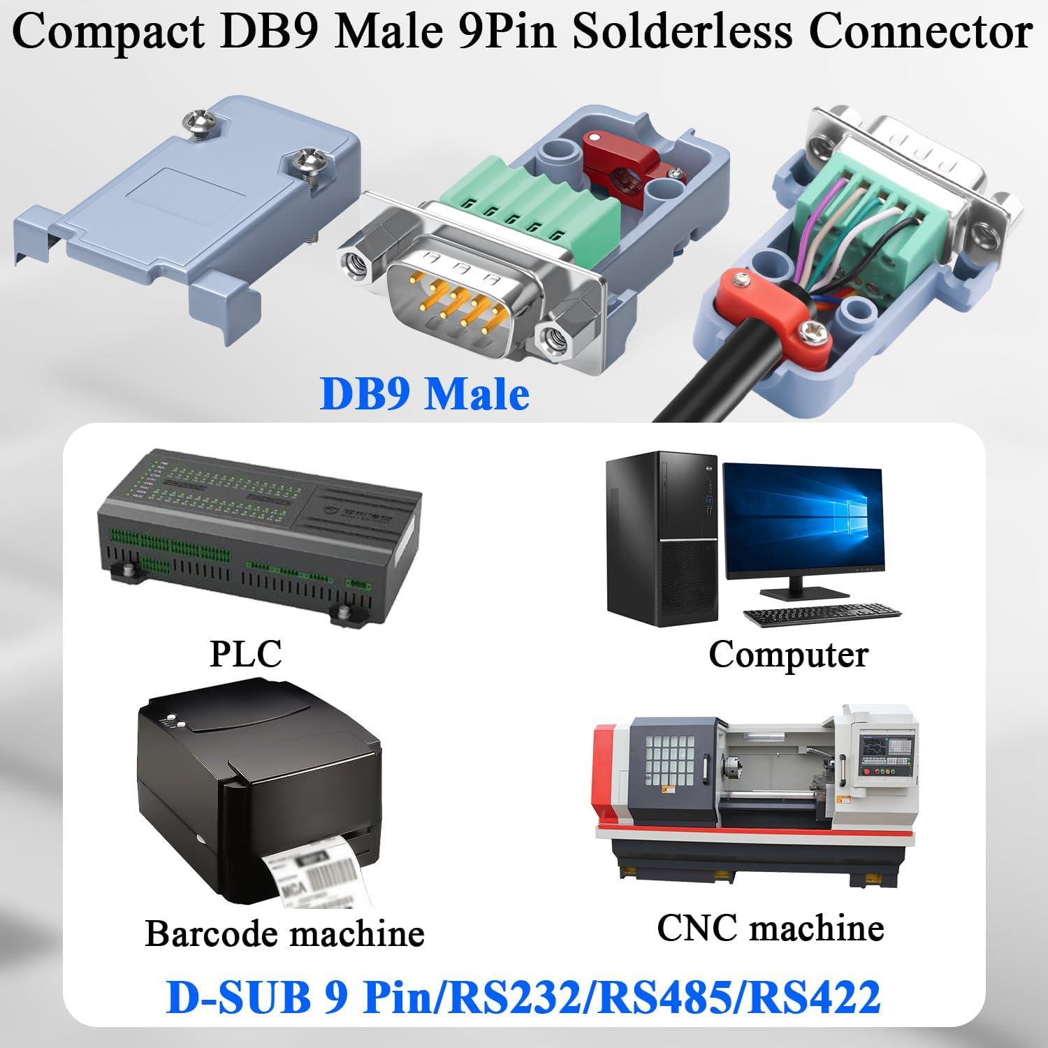 Adaptador DB9 Macho Crimpado QIANRENON Sin Soldadura 9 Pines