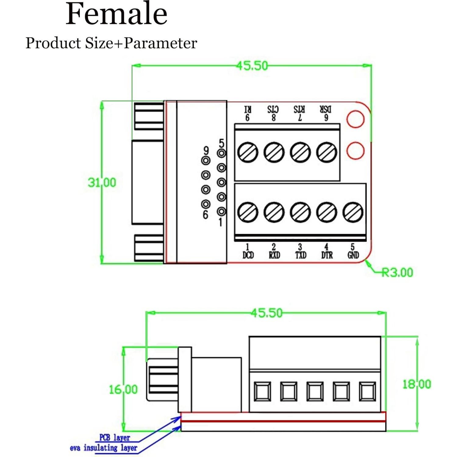 Conector hembra DB9 RS232 sin soldadura - 3 piezas