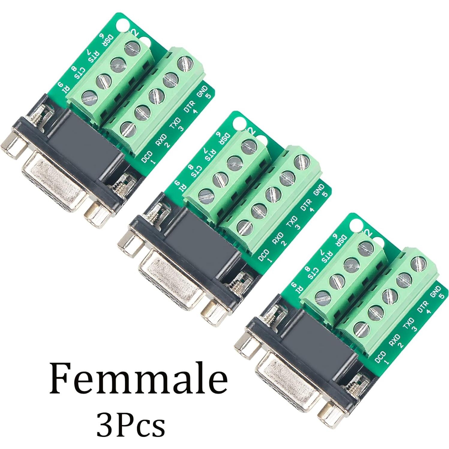 Conector hembra DB9 RS232 sin soldadura - 3 piezas