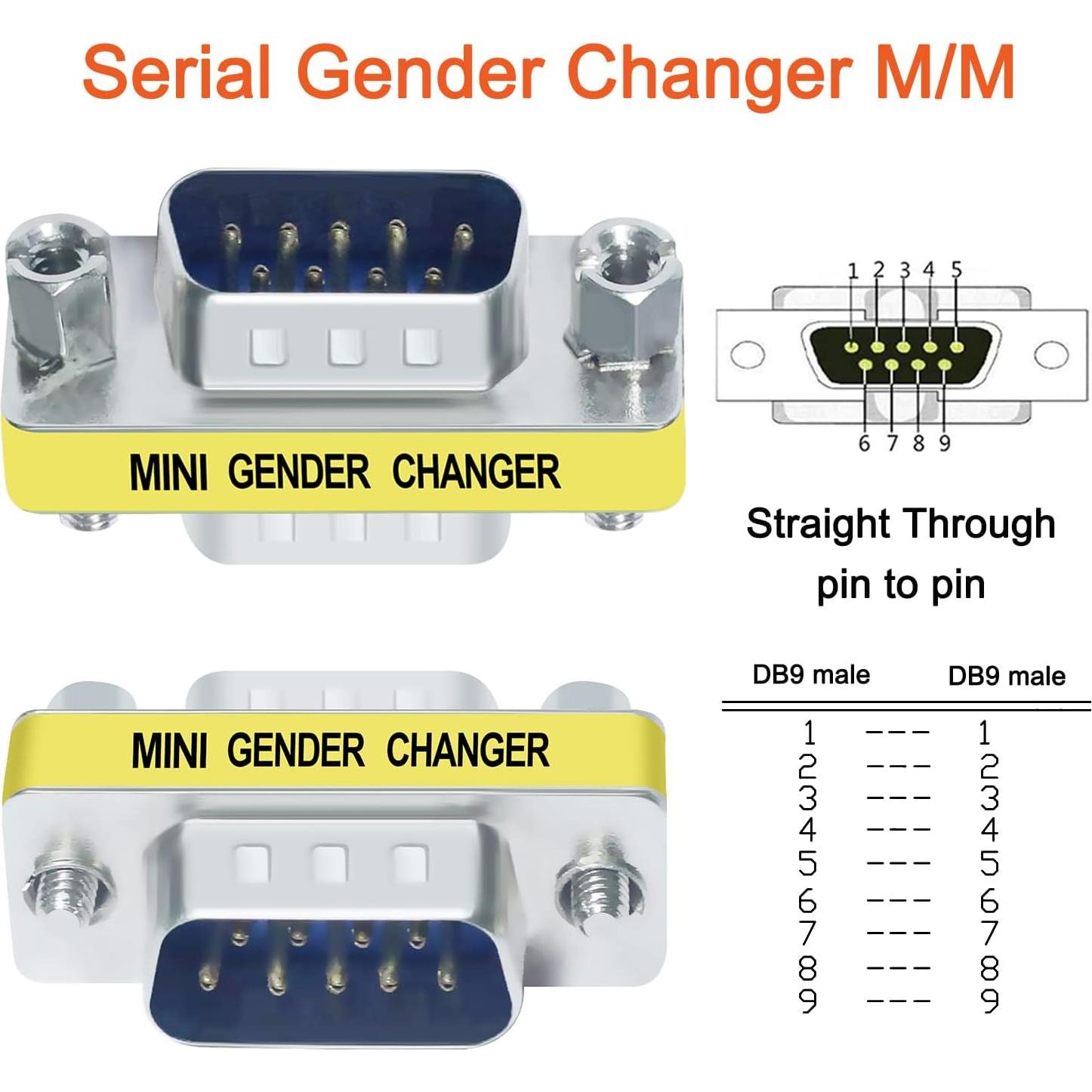 Adaptador Serial DTECH 3-Pack DB9 F-F M-F M-M RS232 Mini