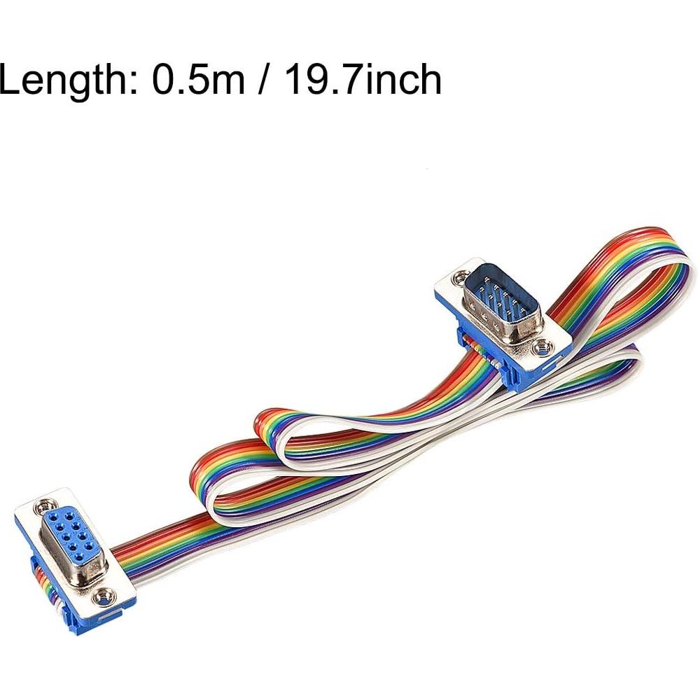 Cable de cinta plana arcoíris DB9 macho a hembra 50cm uxcell