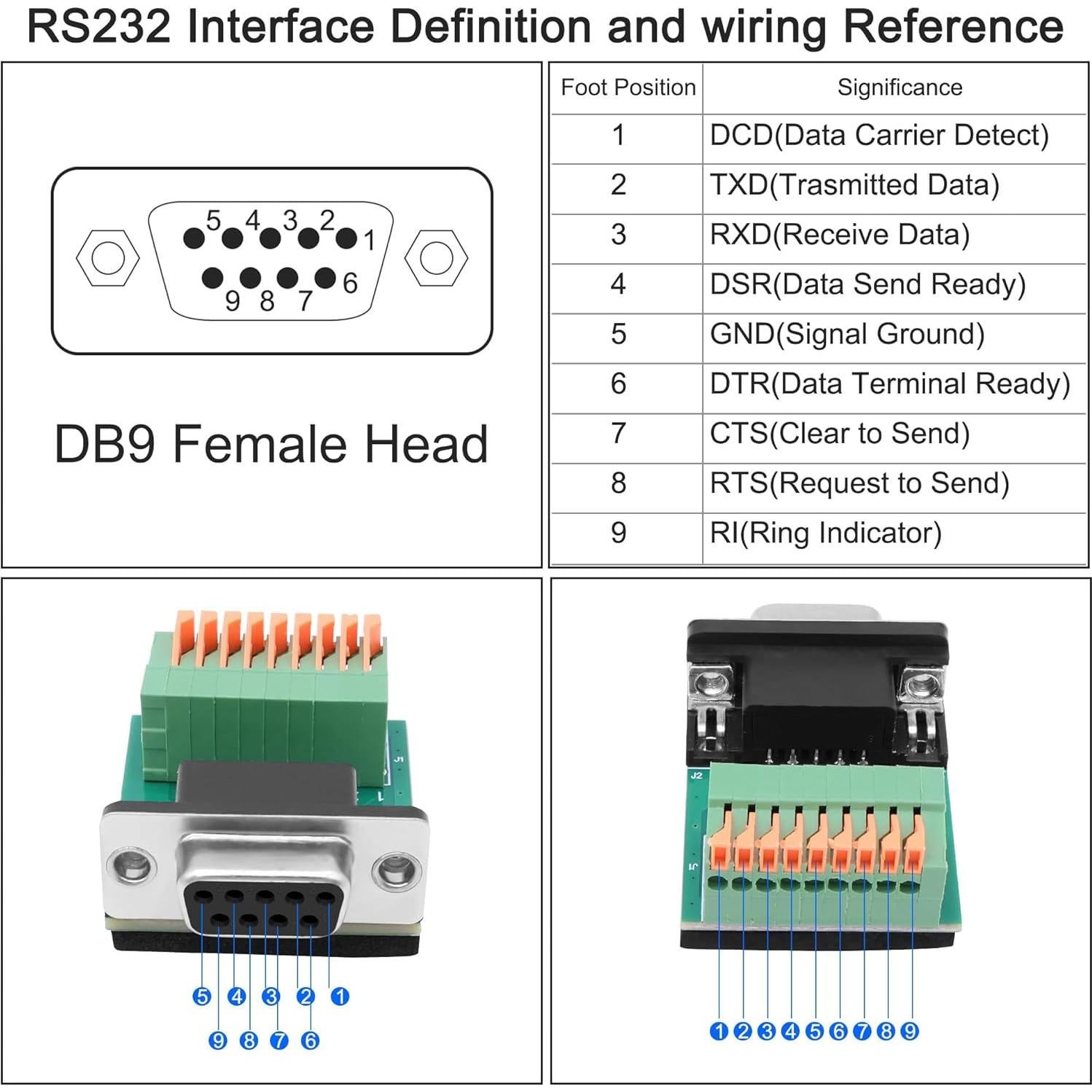 Adaptador RS232 DB9 D-SUB a 9 Pines Sin Soldadura Yingtuyou