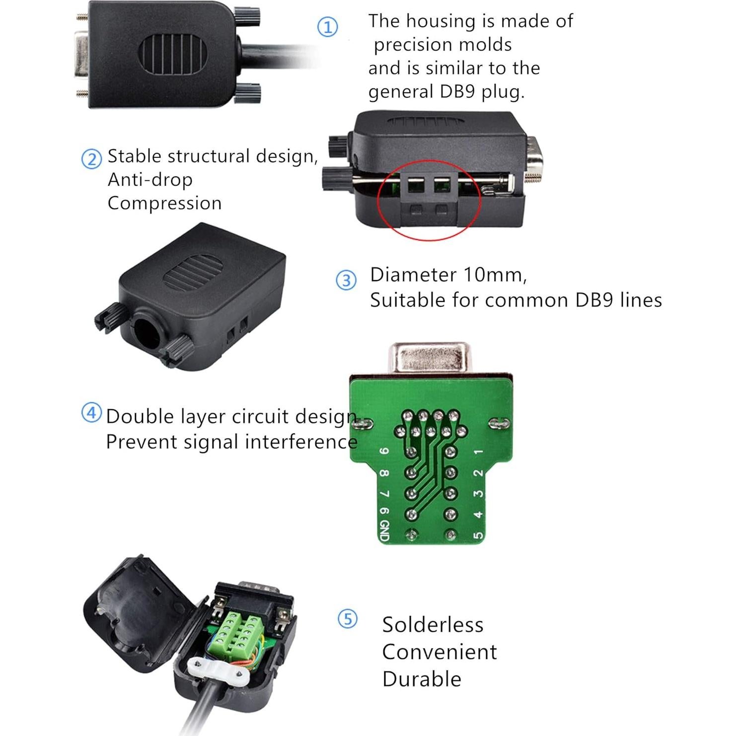 Adaptador D-SUB hembra DB9 Oiyagai 9 pines con tuerca