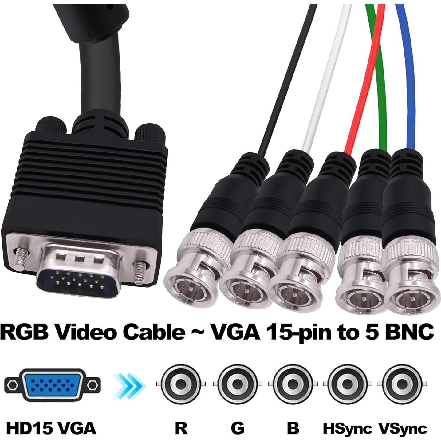 Cable Adaptador VGA a BNC 1.5m HUAXU RGBHV Macho a Macho