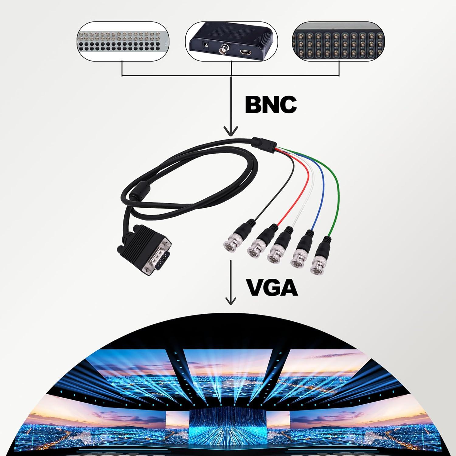 Cable Adaptador VGA a BNC 1.5m HUAXU RGBHV Macho a Macho