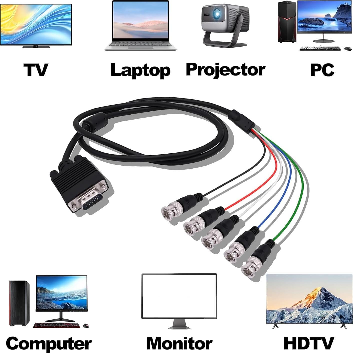 Cable Adaptador VGA a BNC 1.5m HUAXU RGBHV Macho a Macho