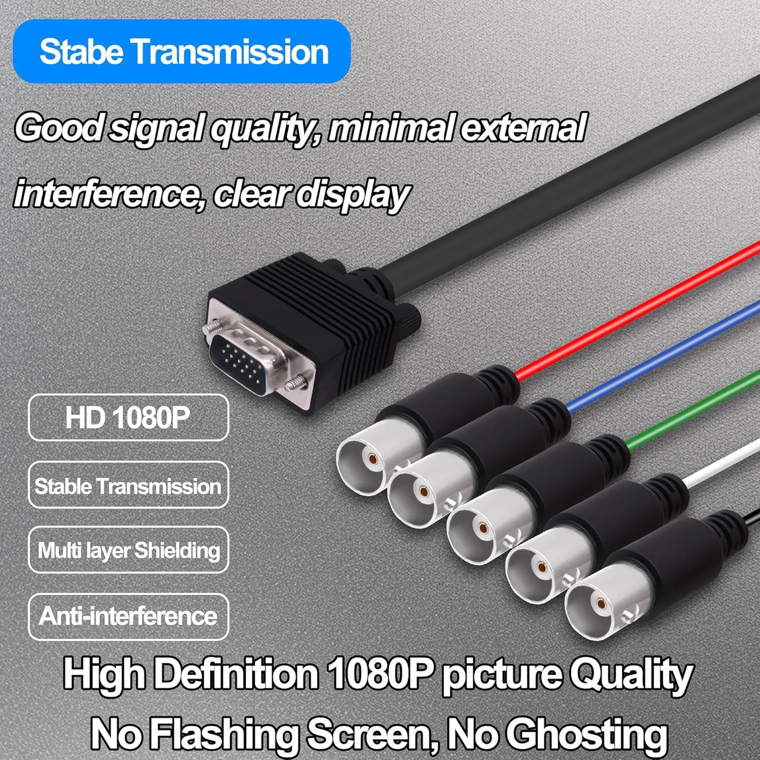 Cable VGA a 5 BNC 1.5M HUAXU - Adaptador RGBHV para HDTV