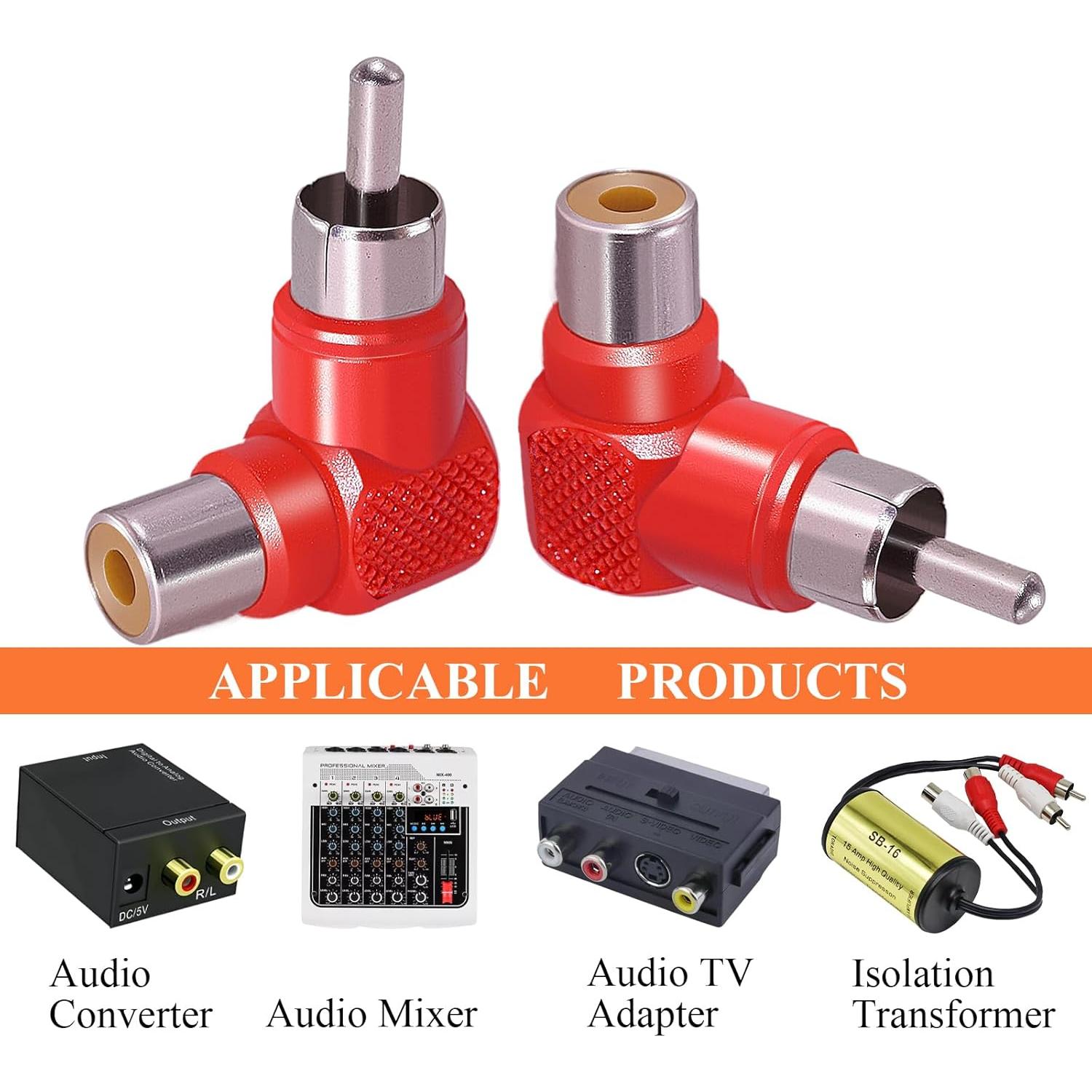 Adaptador RCA Macho a Hembra 90 Grados CNARIO - 2 Piezas