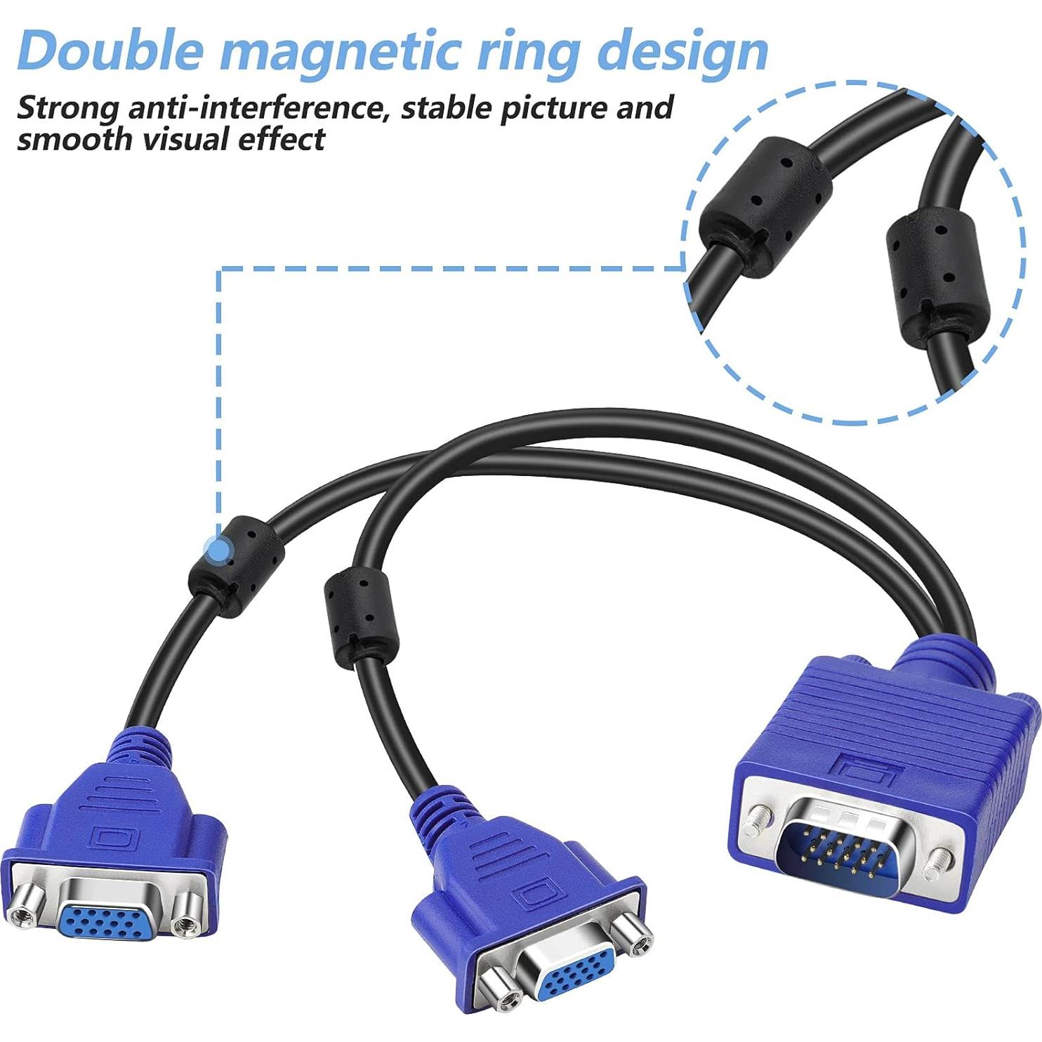 Cable Divisor VGA 1 Macho a 2 Hembras 33cm Duplicador de Pantalla